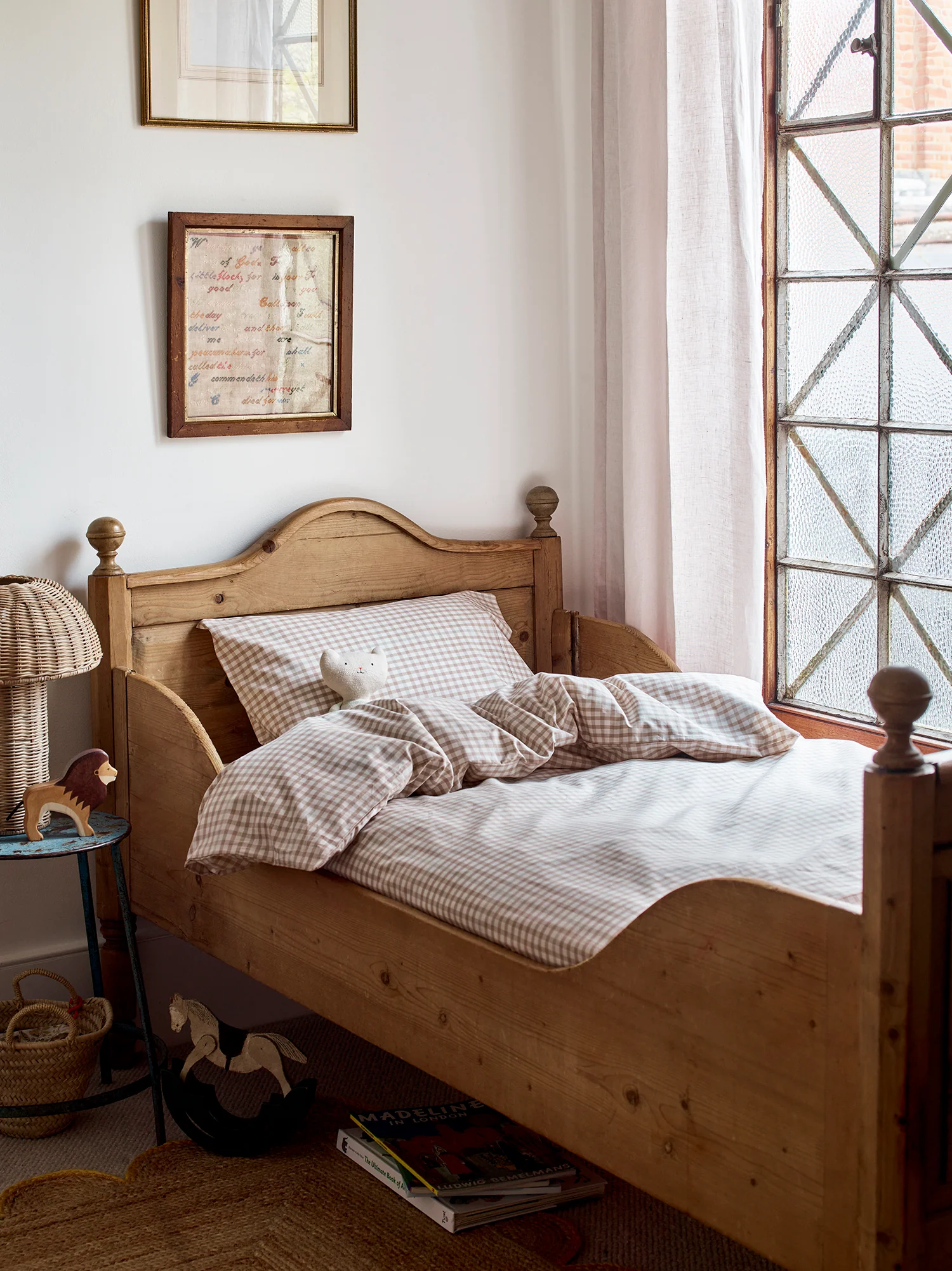 Exclusive Café au Lait Gingham Kids Cotton Bedding Set Artisan