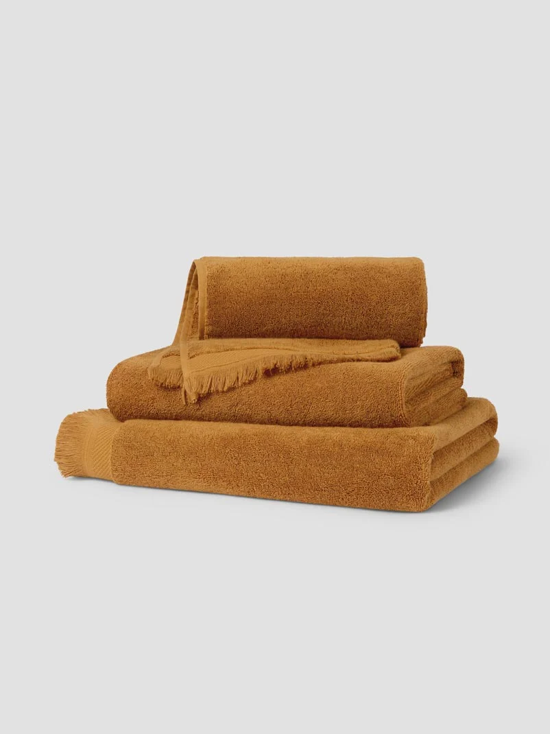 Minimalist Russet Yellow Fringe Edge Cotton Towels Lightweight