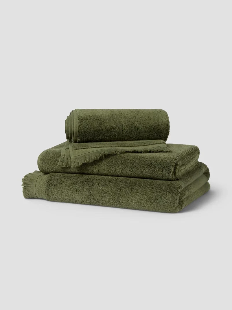 Casual Olive Green Fringe Edge Cotton Towels Clean