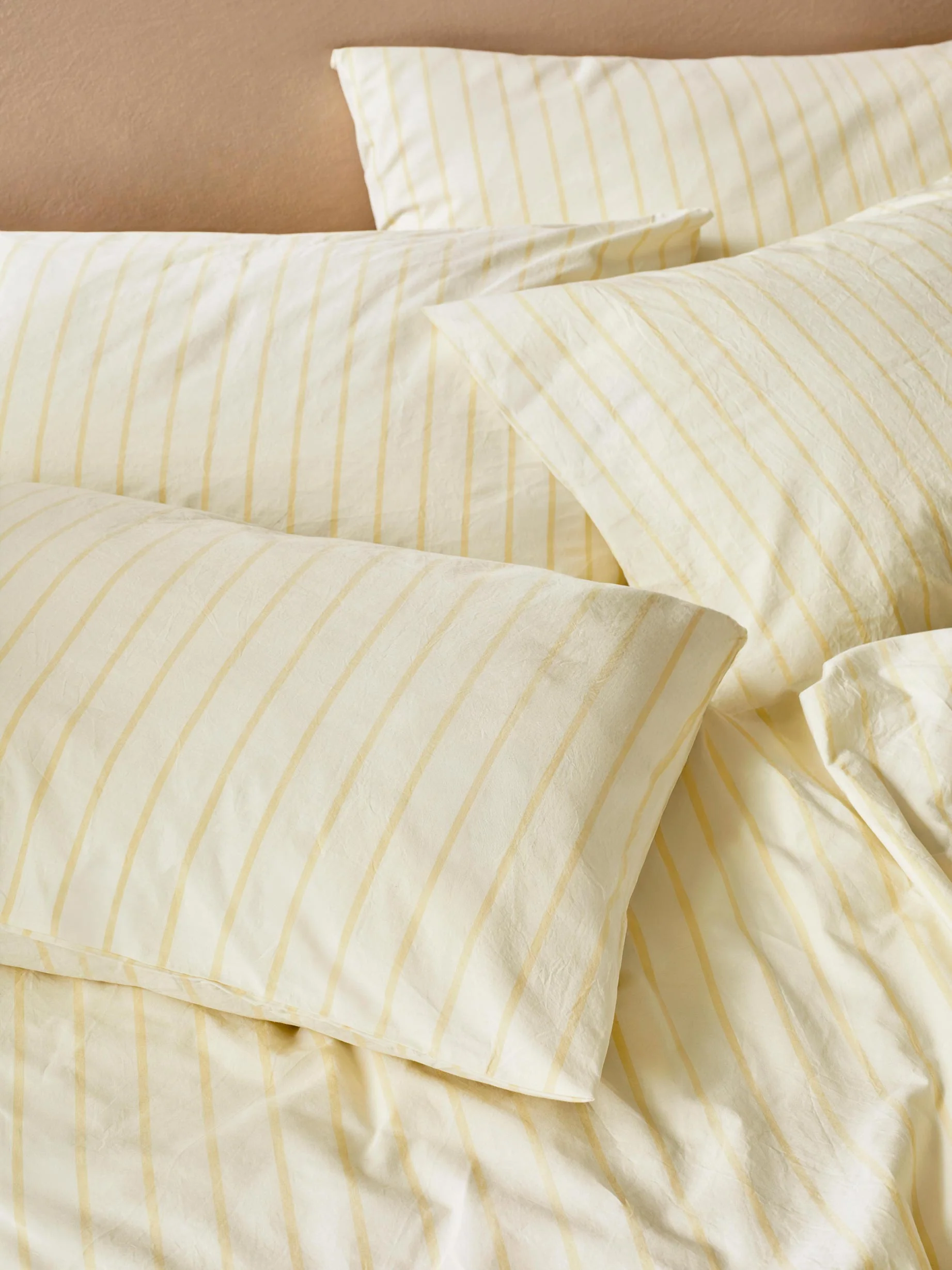 Selected Butter Yellow Slumber Stripe Cotton Pillowcase Pair Elite