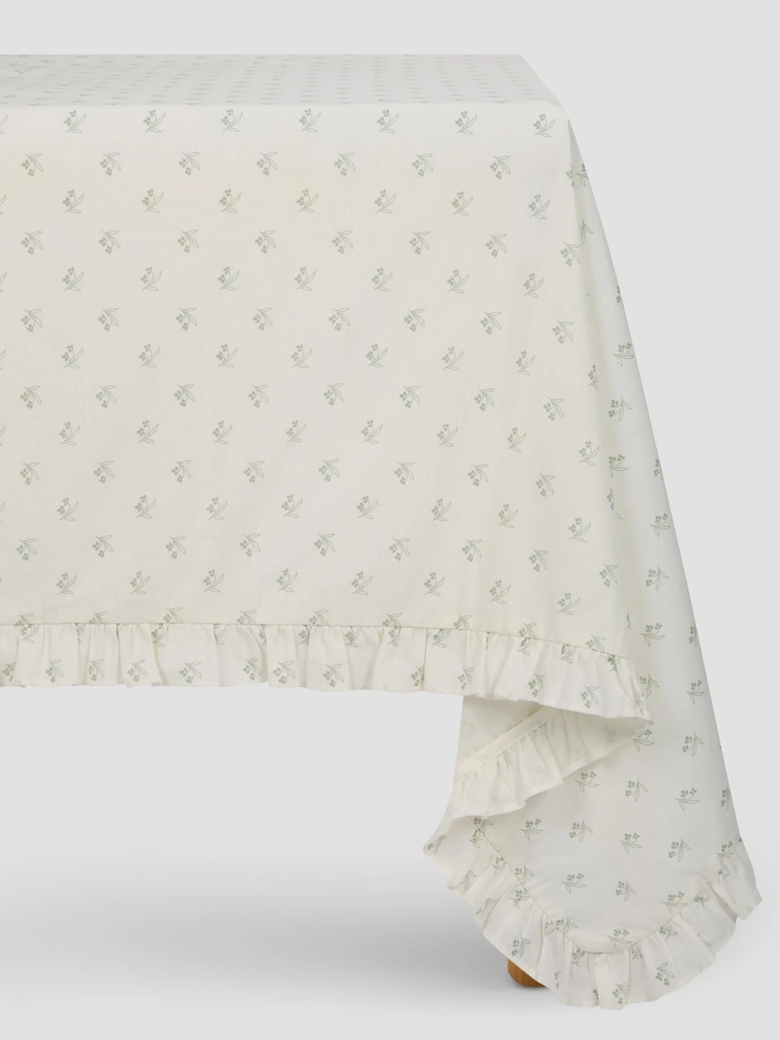 Official Mellow Green Martha Floral Frill Linen Blend Tablecloth Efficient