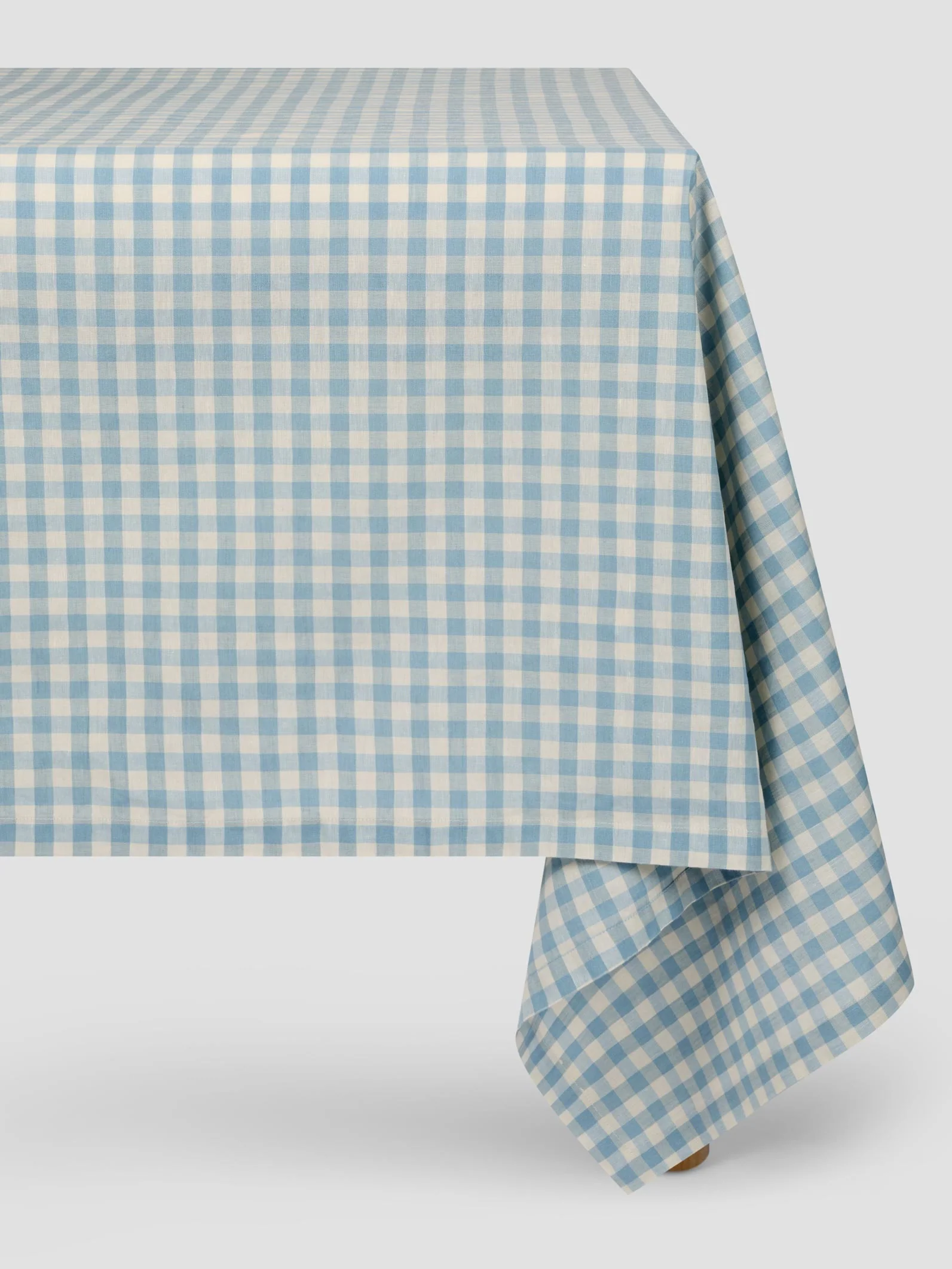Reusable Warm Blue Gingham Linen Blend Tablecloth Smart