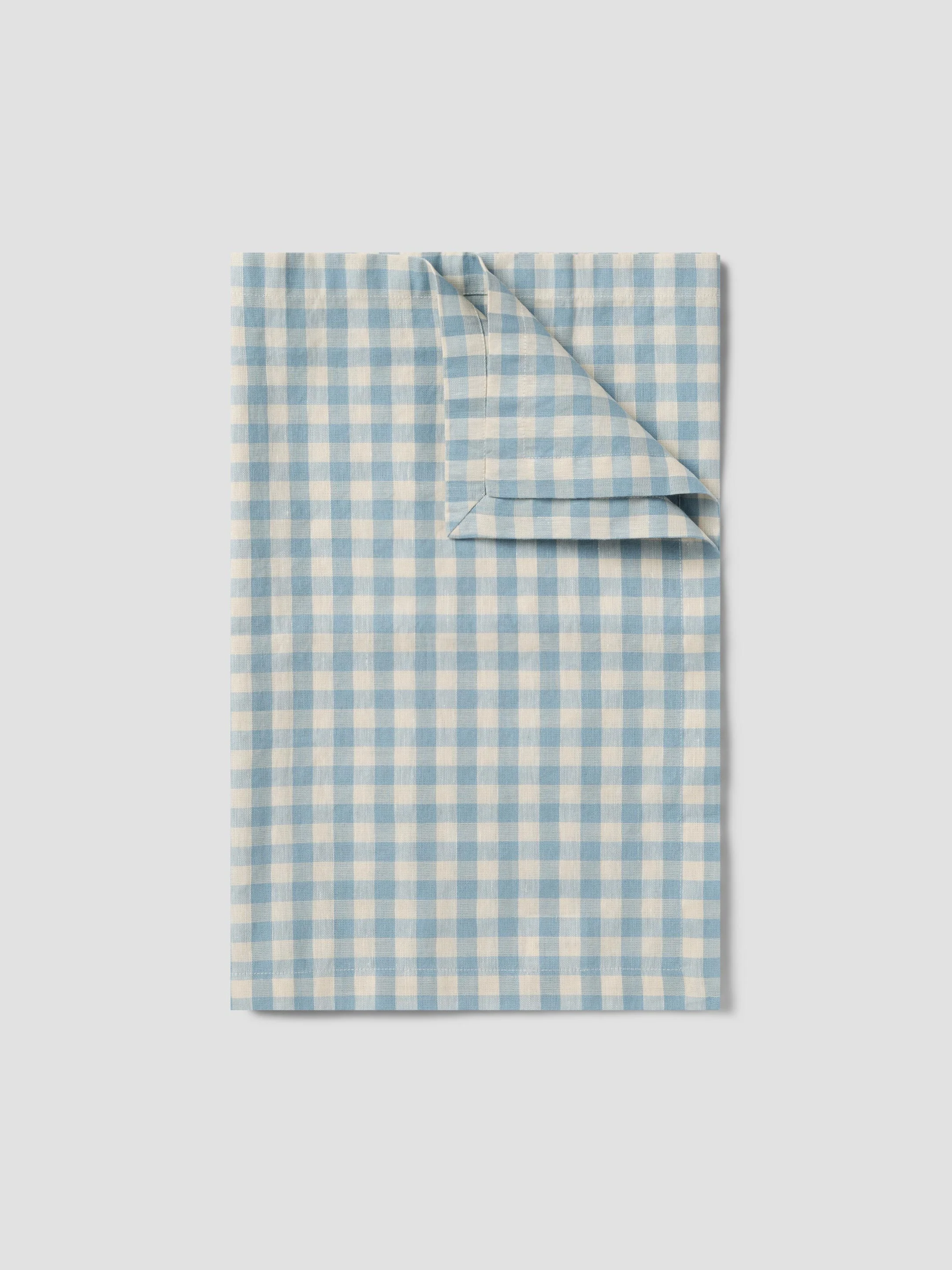 Clean Warm Blue Gingham Linen Blend Runner Proven