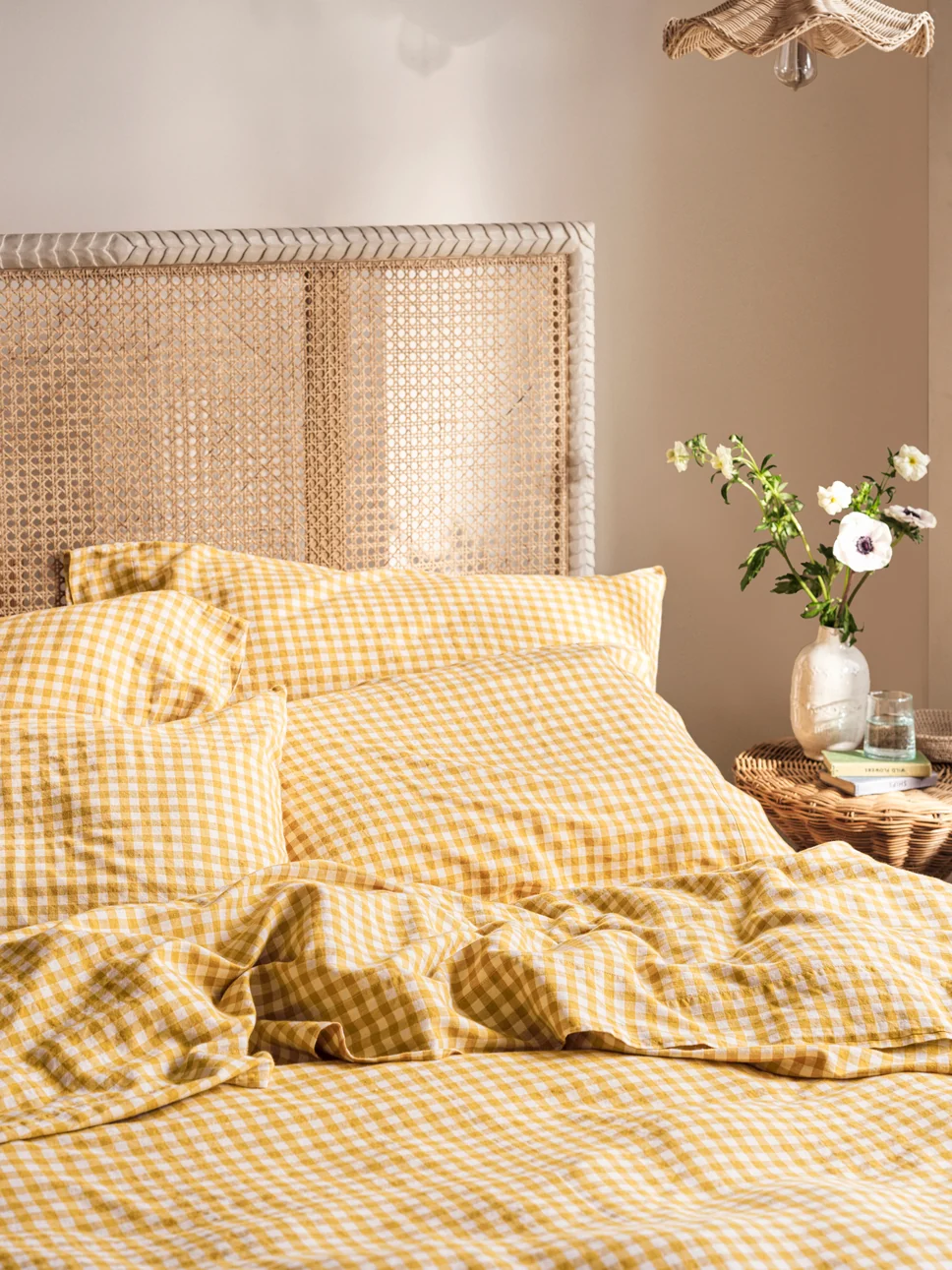 Artisan Honey Gingham Linen Square Pillowcases Pair Top-Quality