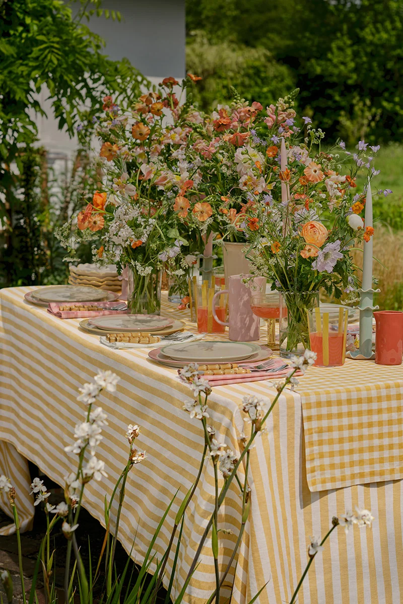 Durable Honey Pembroke Stripe Linen Blend Tablecloth Pure