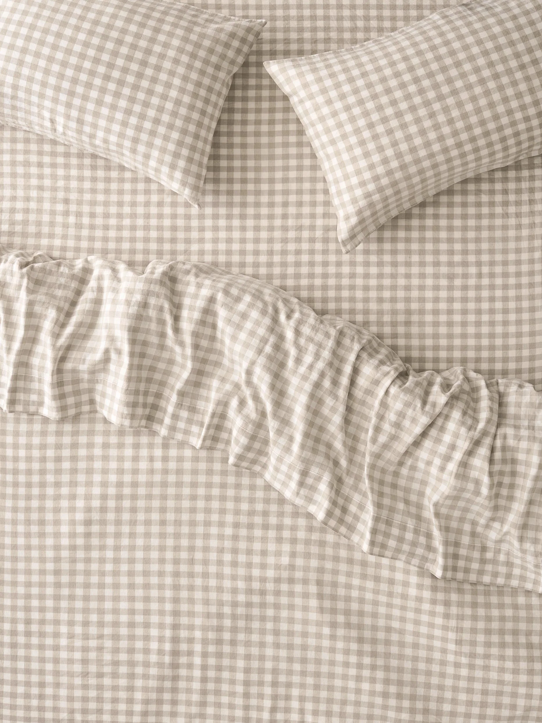 Stylish Oatmeal Pembroke Gingham Linen Blend Duvet Cover Top-Quality