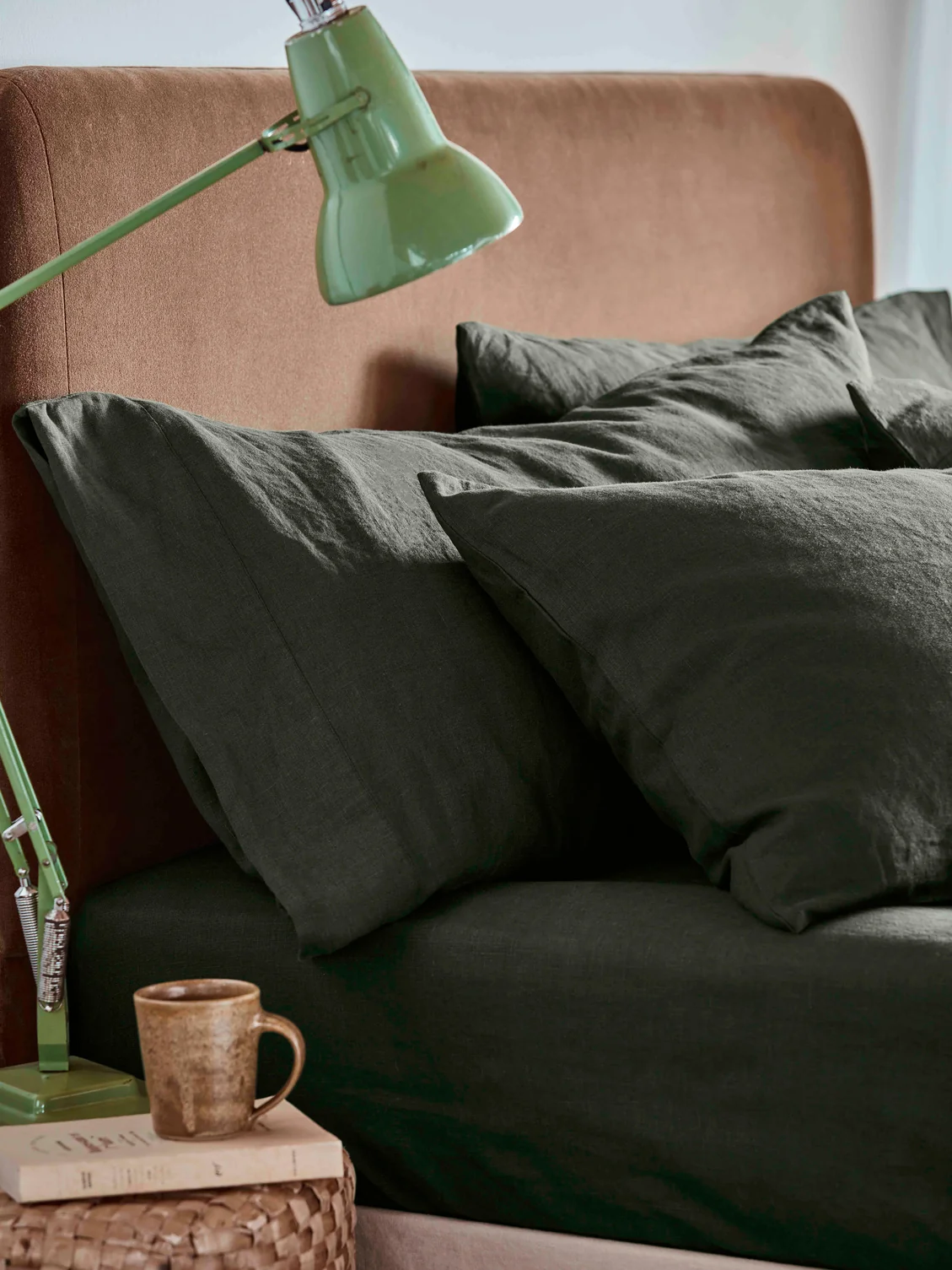 Next-Generation Fern Green Linen Blend Plain Pillowcase Pair Prestigious