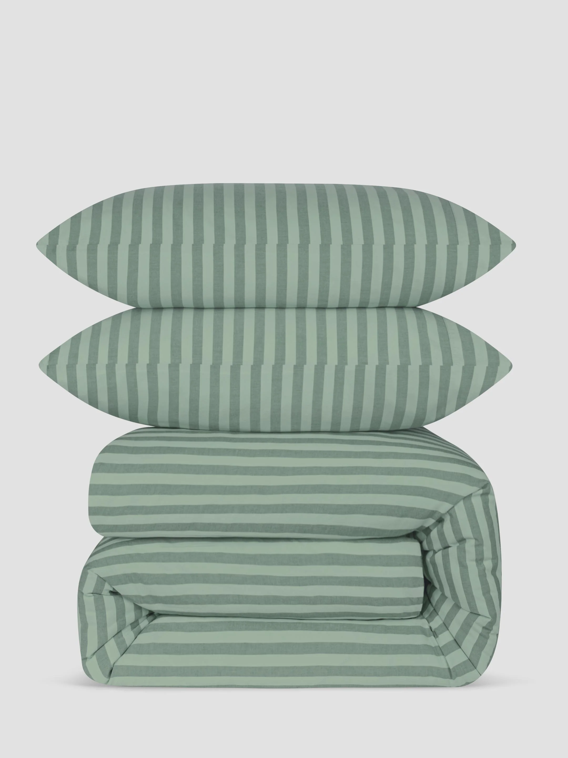 Organic Pine Green Pembroke Stripe Cotton Duvet Set Casual