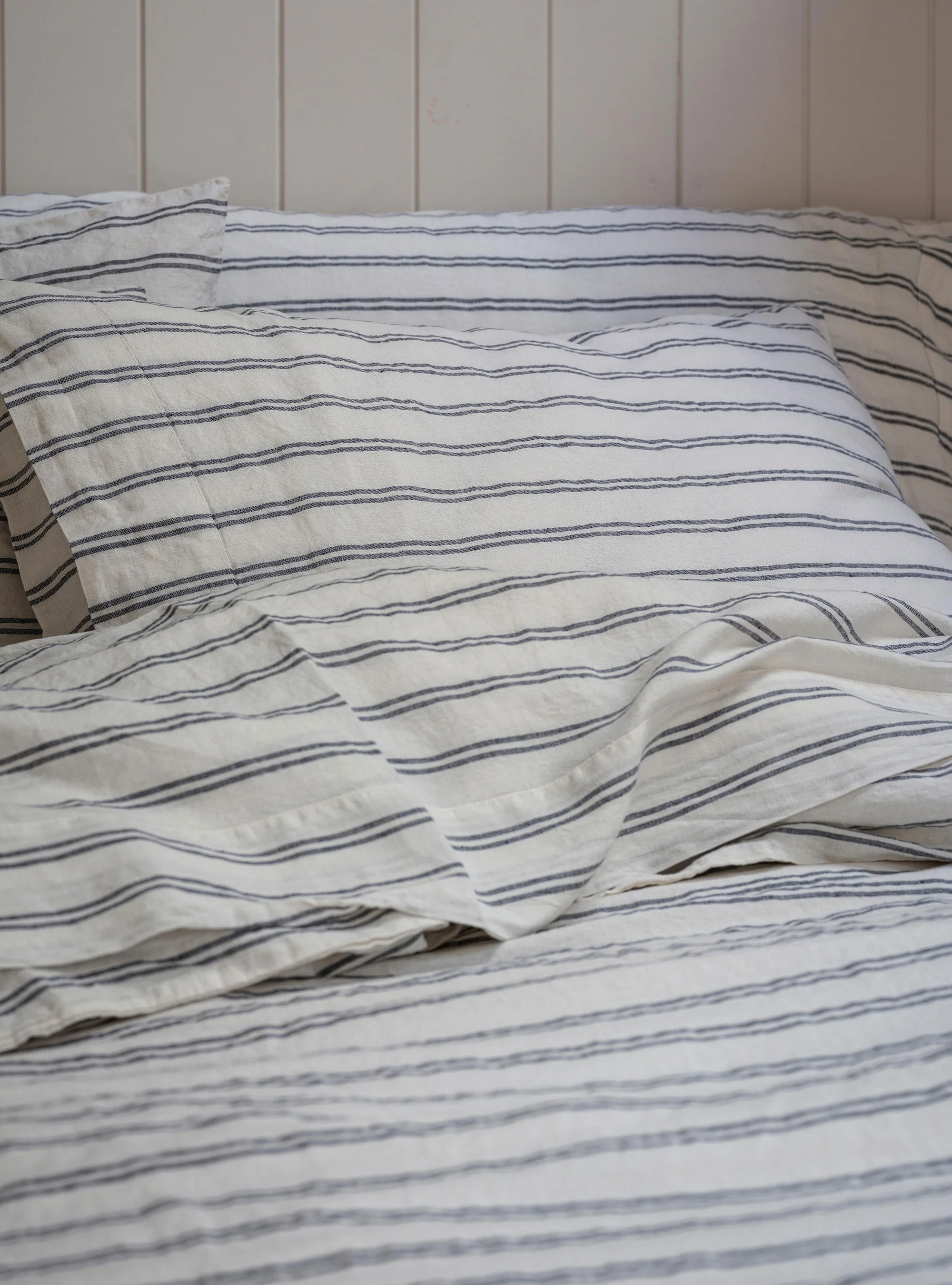 Expertly Made Ivory Kemptown Stripe Linen Blend Pillowcases Pair Carefully Designed