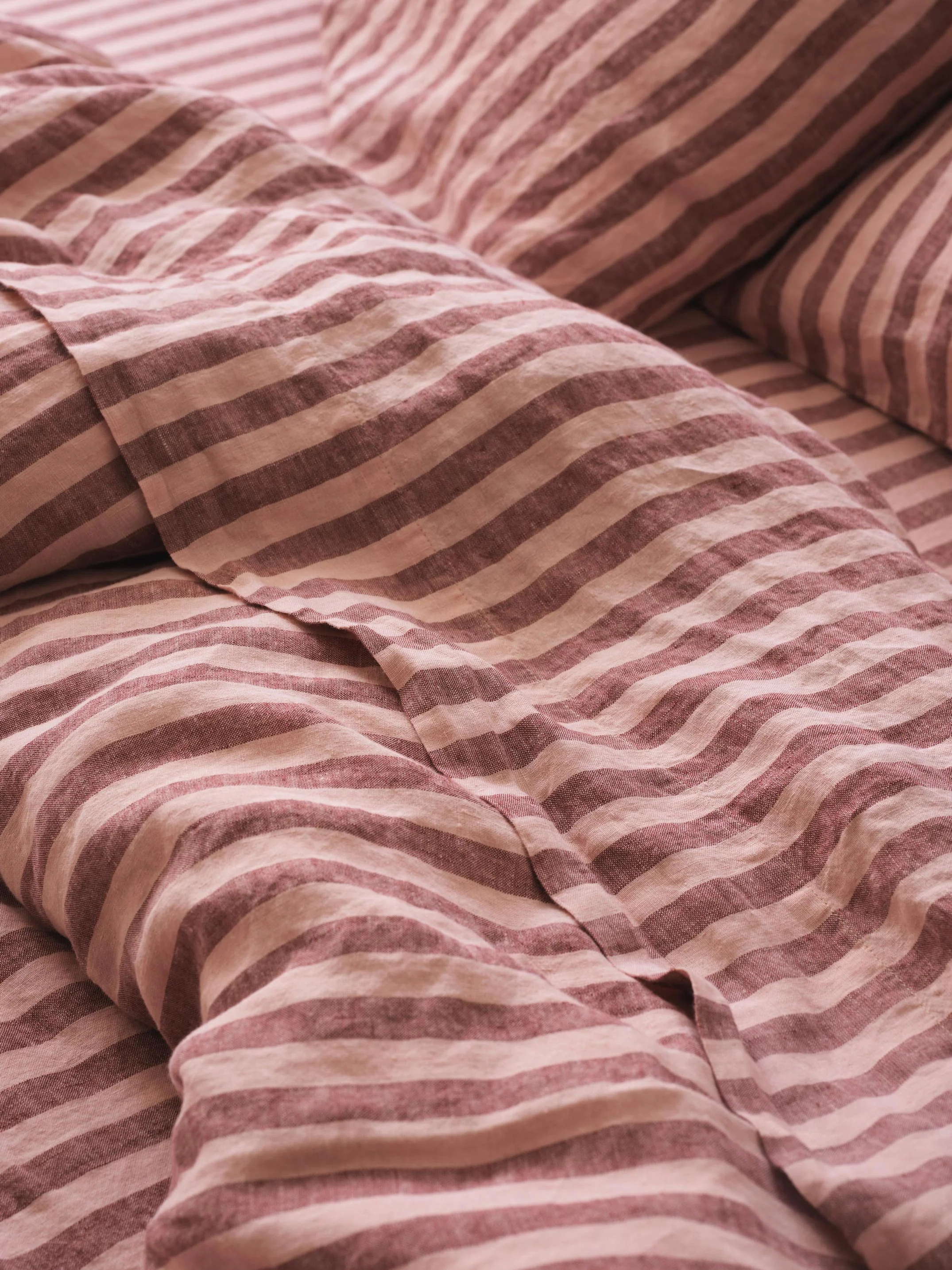 Stylish Rhubarb Rose Pembroke Stripe Linen Flat Sheet Luxury