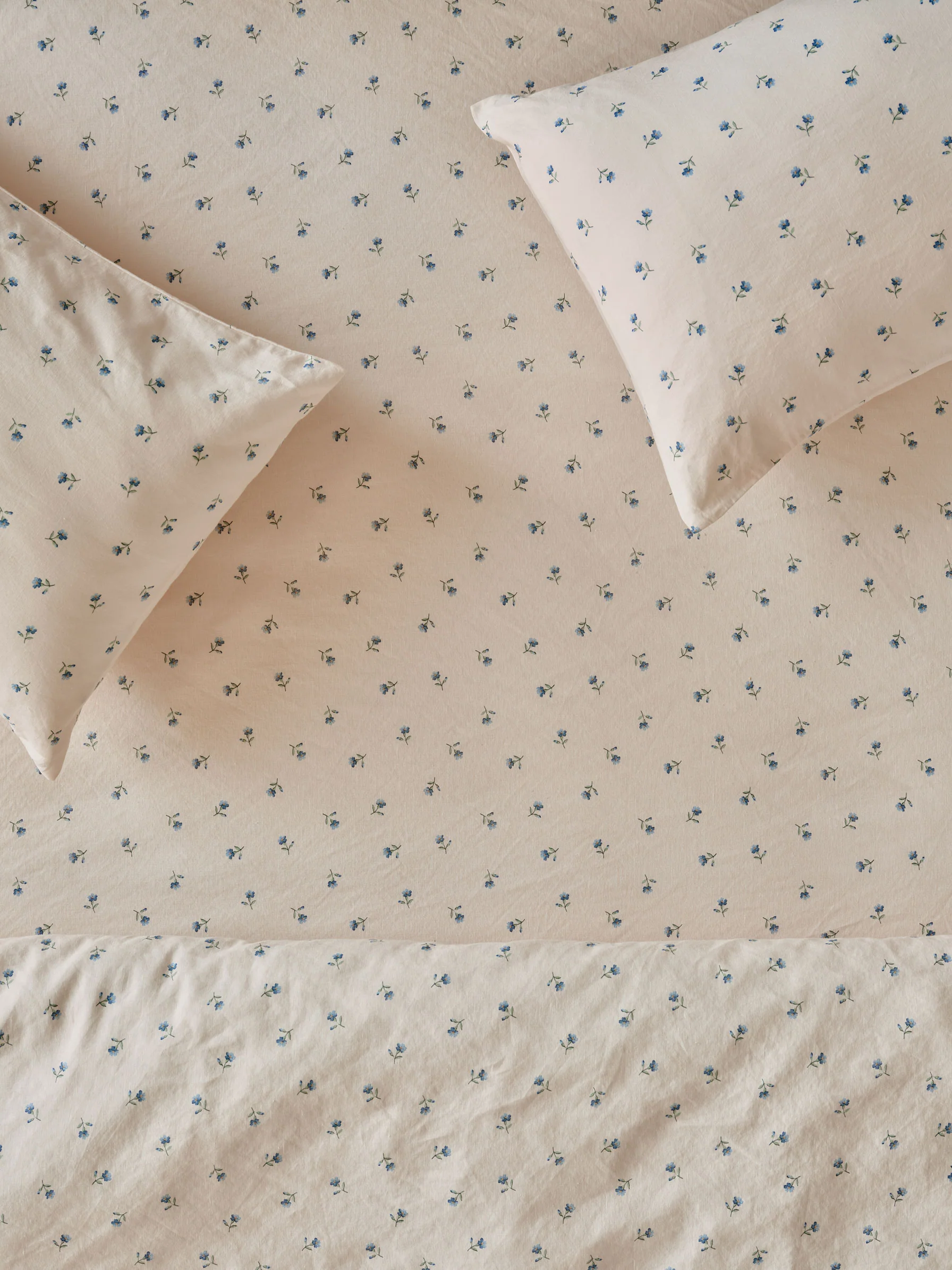 Premium Material Dusk Blue Posy Bud Linen Blend Fitted Sheet Efficient