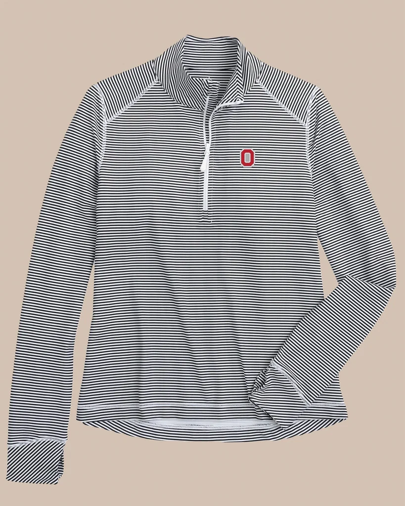 Powerful Ohio State Buckeyes Women’s Striped Runaround Quarter Zip Premium Material
