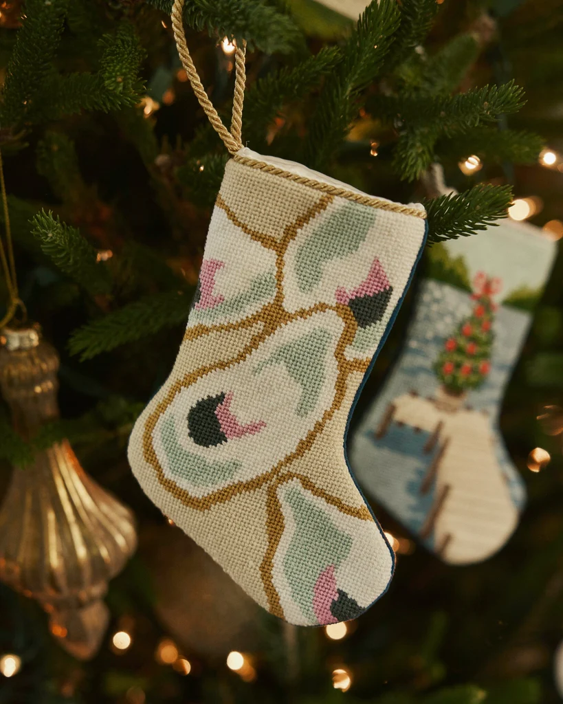 Detailed Southern Oyster Needlepoint Bauble Stocking Verified