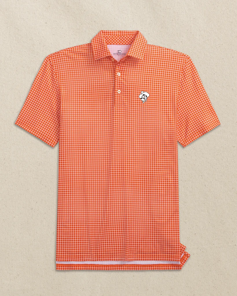 Clean Oklahoma State Pistol Pete Driver Dunes Edge Plaid Polo Reusable