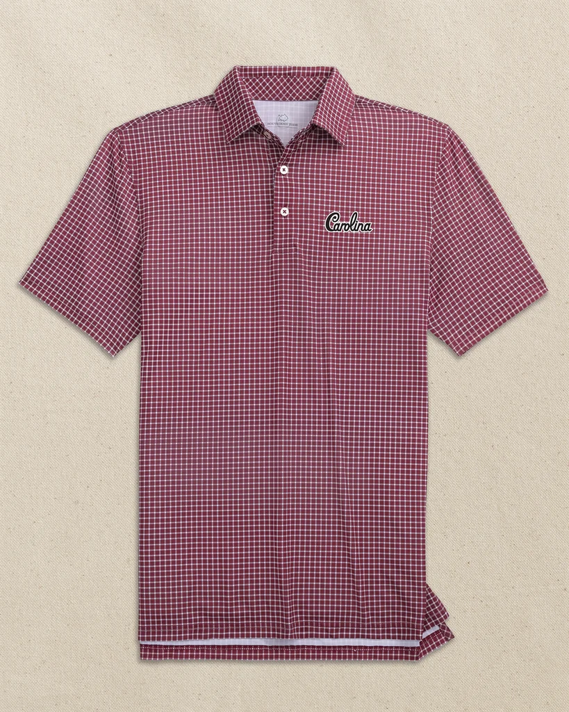 Exclusive USC Gamecocks Carolina Script Driver Dunes Edge Plaid Polo Reusable