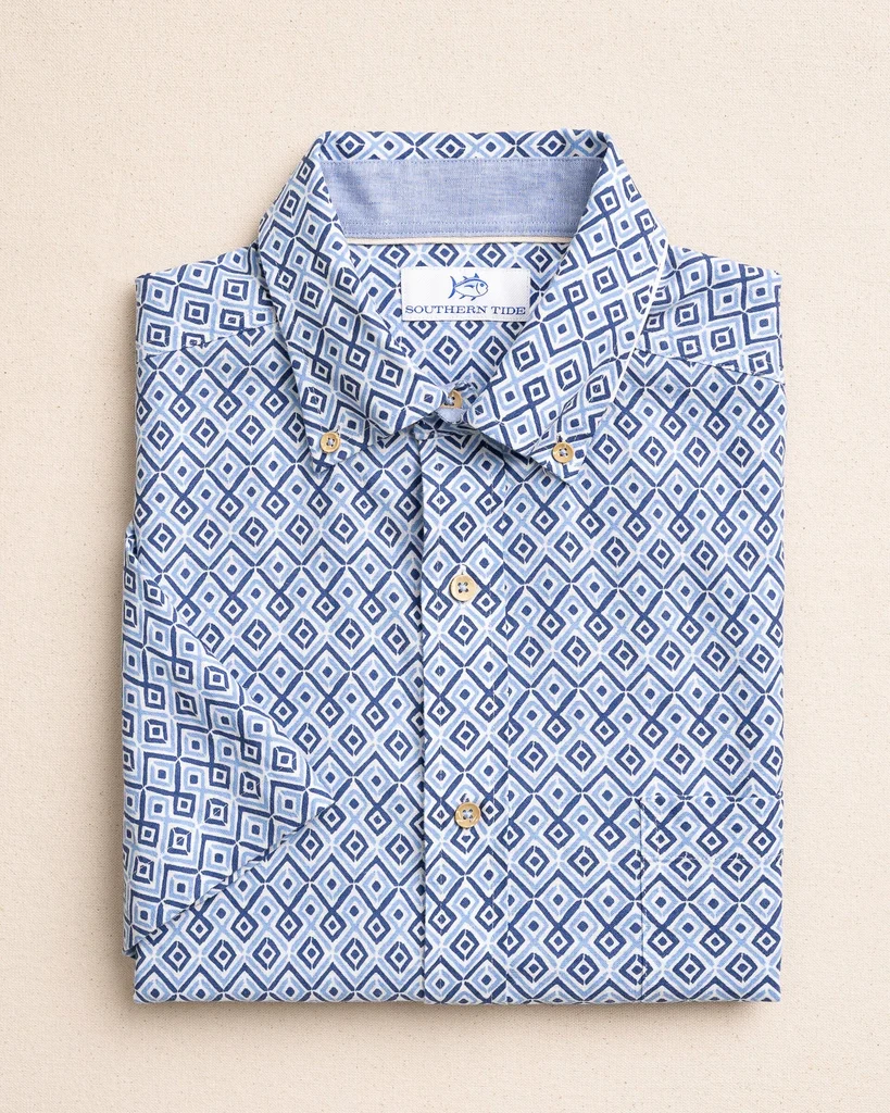 Convenient Marine Mirage Linen Rayon Short Sleeve Sport Shirt Environmentally Friendly