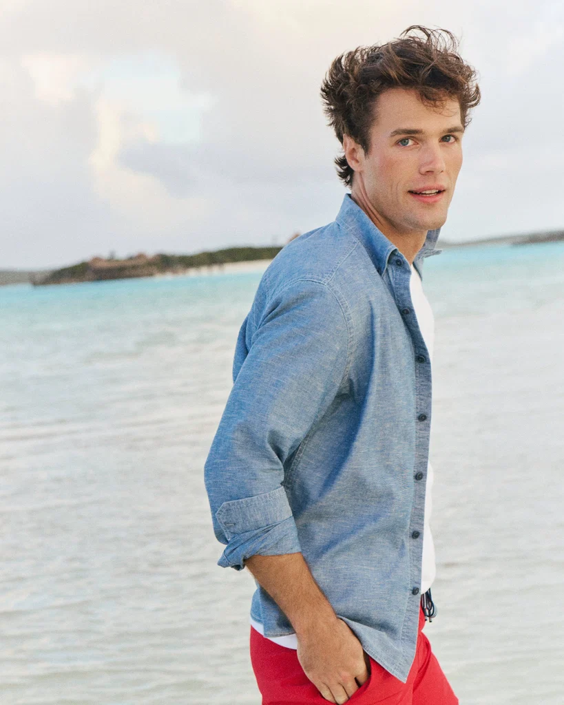 Stylish Sandy Beach Chambray Sport Shirt Effective