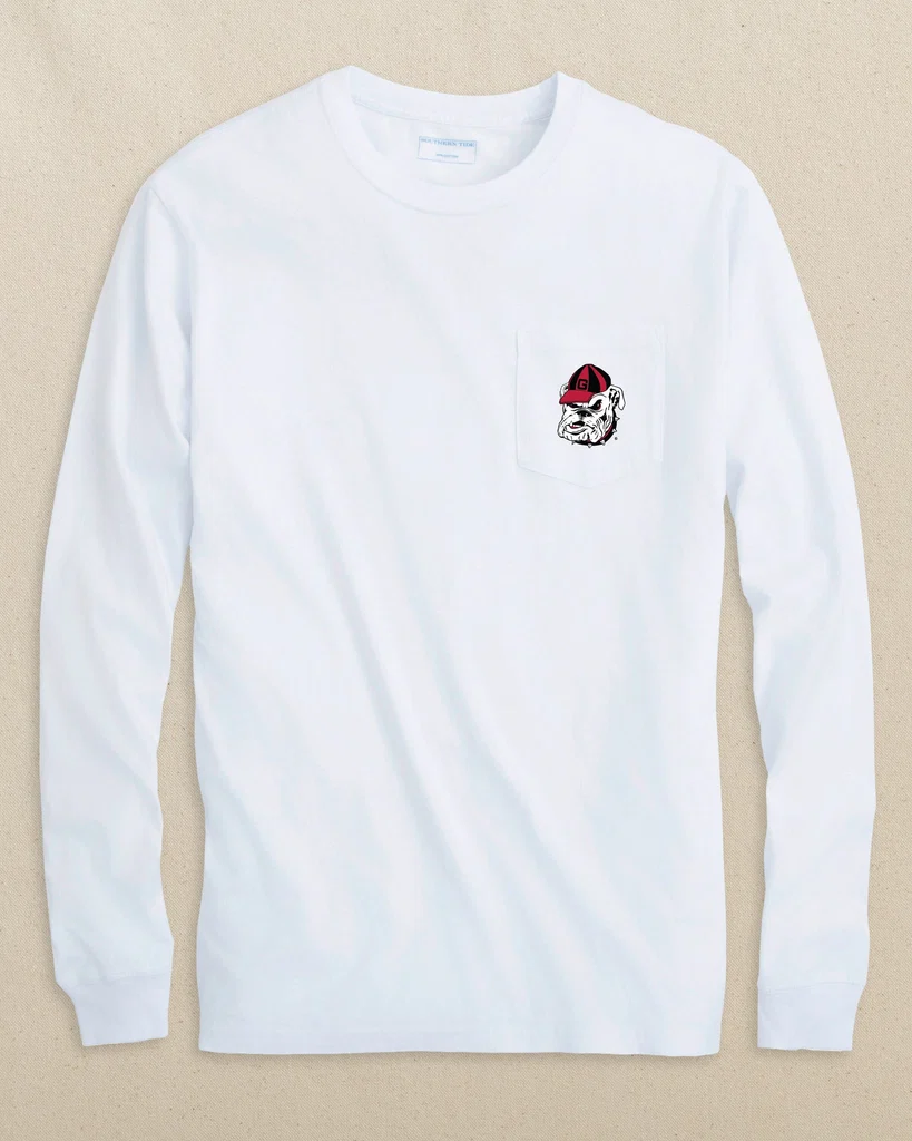 Enhanced Georgia Bulldogs Head Embroidered Long Sleeve T-Shirt Authentic