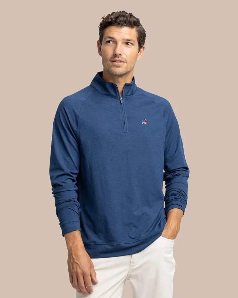 User-Friendly USA Flag Skipjack Cruiser Heather Quarter Zip Eco-Friendly