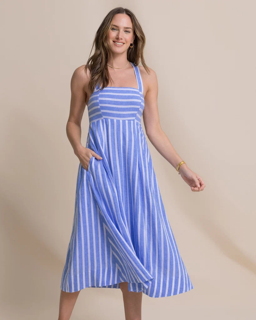Advanced Cinzia Striped Cross Strap Dress Elegant