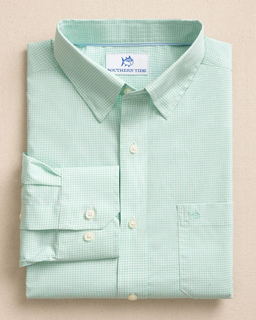Organic Charleston Parkwood Micro-Gingham Long Sleeve Sport Shirt Luxury
