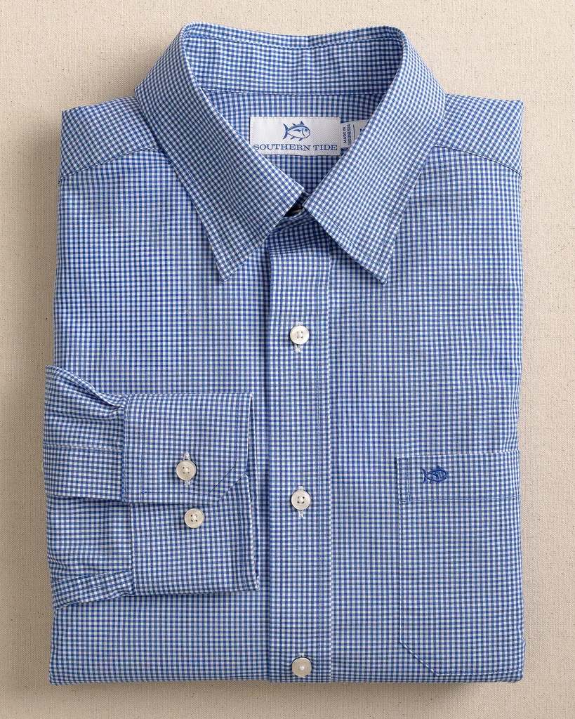 Recyclable Charleston Parkwood Micro-Gingham Embroidered Sport Shirt Artisan