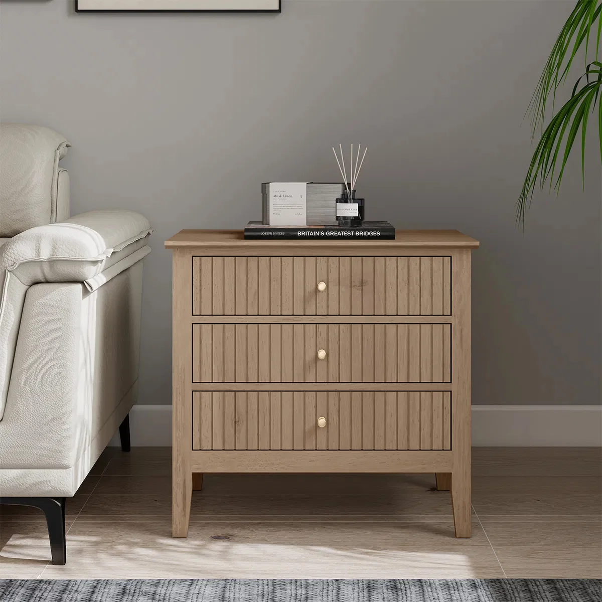Natural Large 3 Drawer Bedside Table – Hales Pale Wood Range Environmentally Friendly