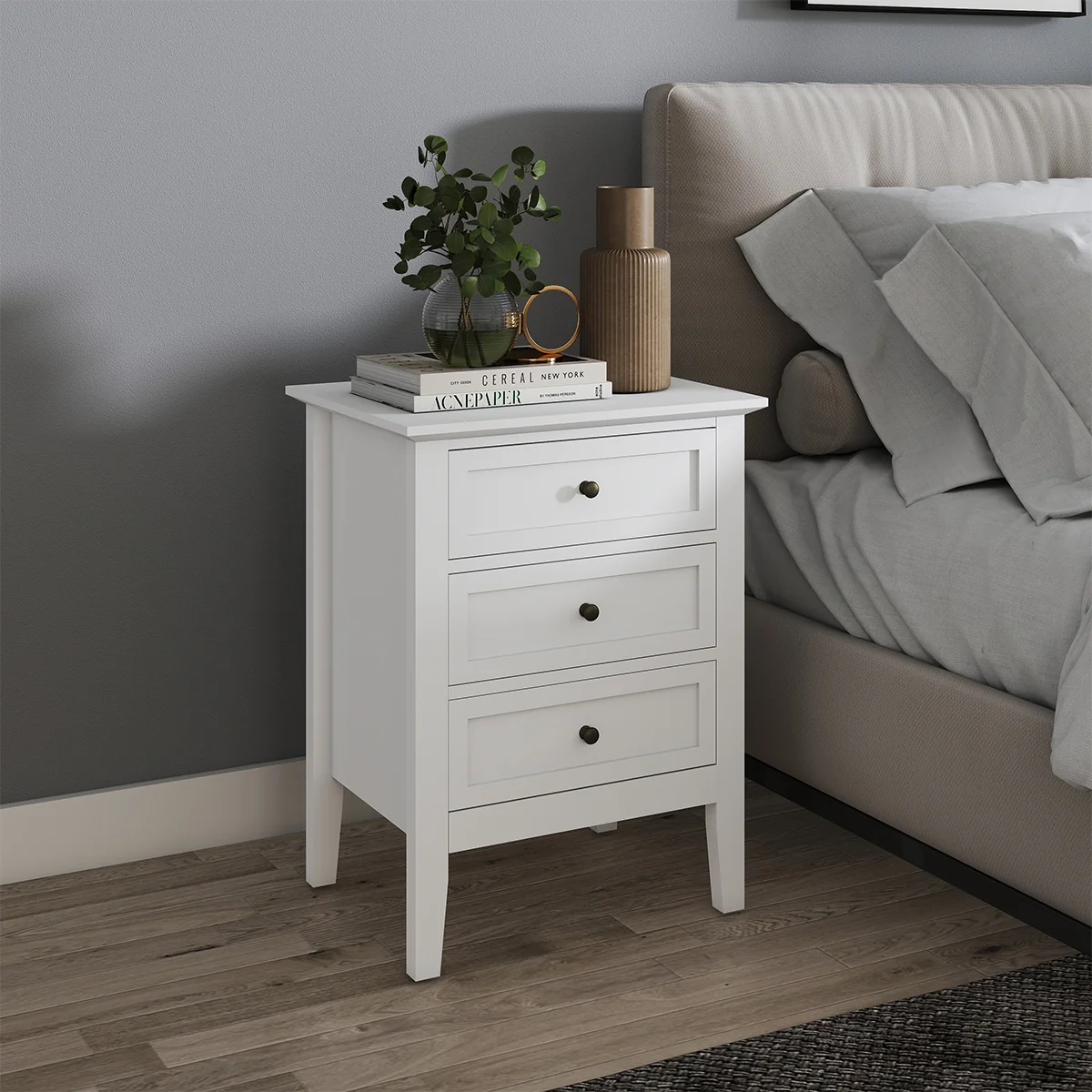 High-Grade 3 Drawer Bedside Table – Rowley White Range High-Quality