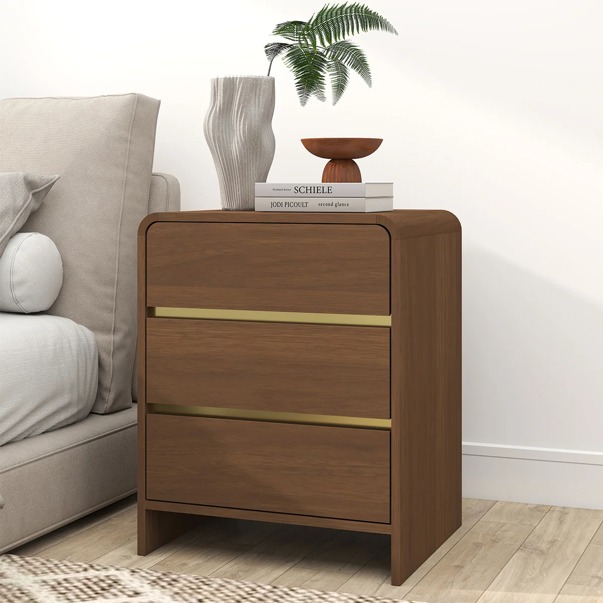 Natural Walnut Brown 3 Drawer Bedside Table – Meridian Walnut Range Original