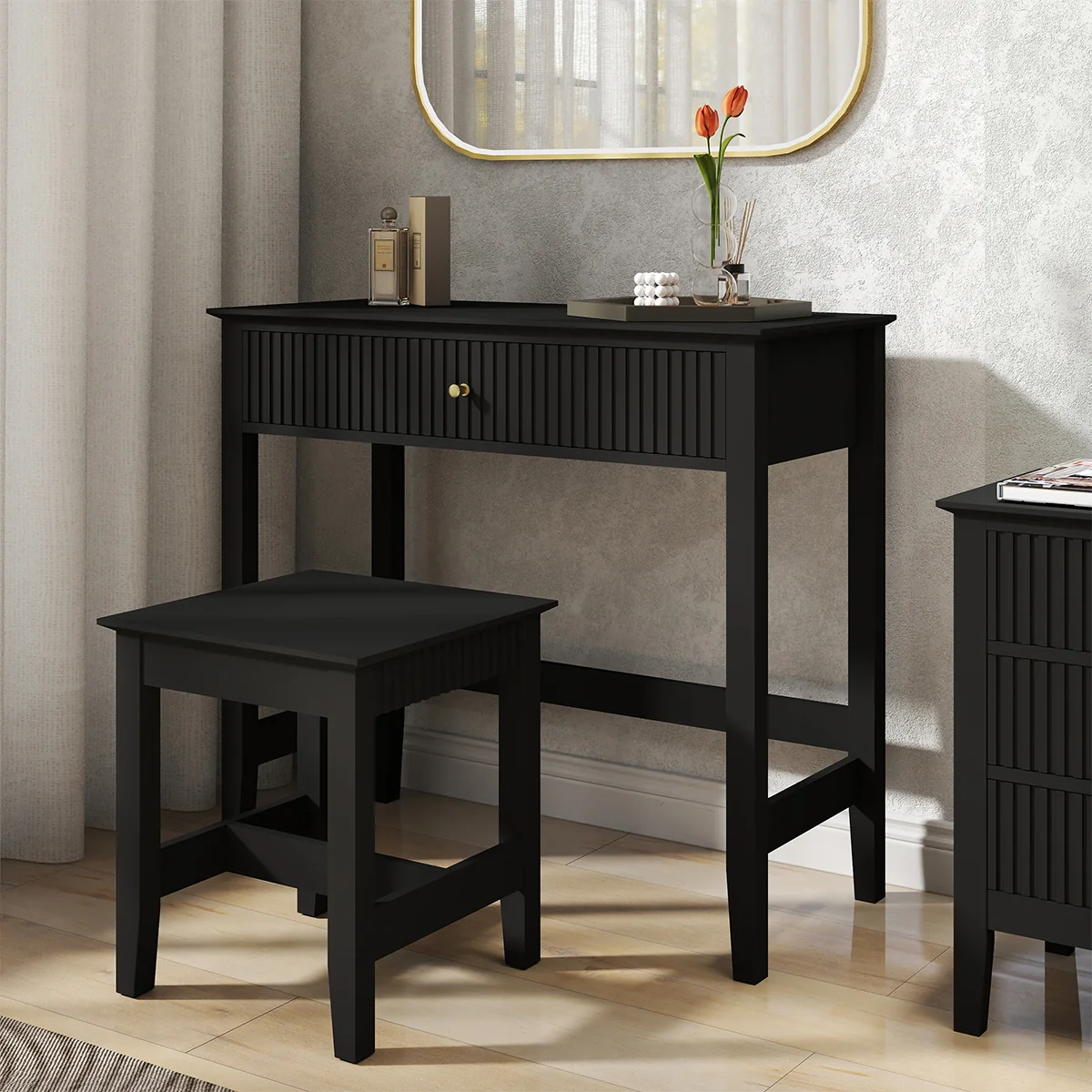 Clean Dressing Table Stool Set – Hales Black Range Natural