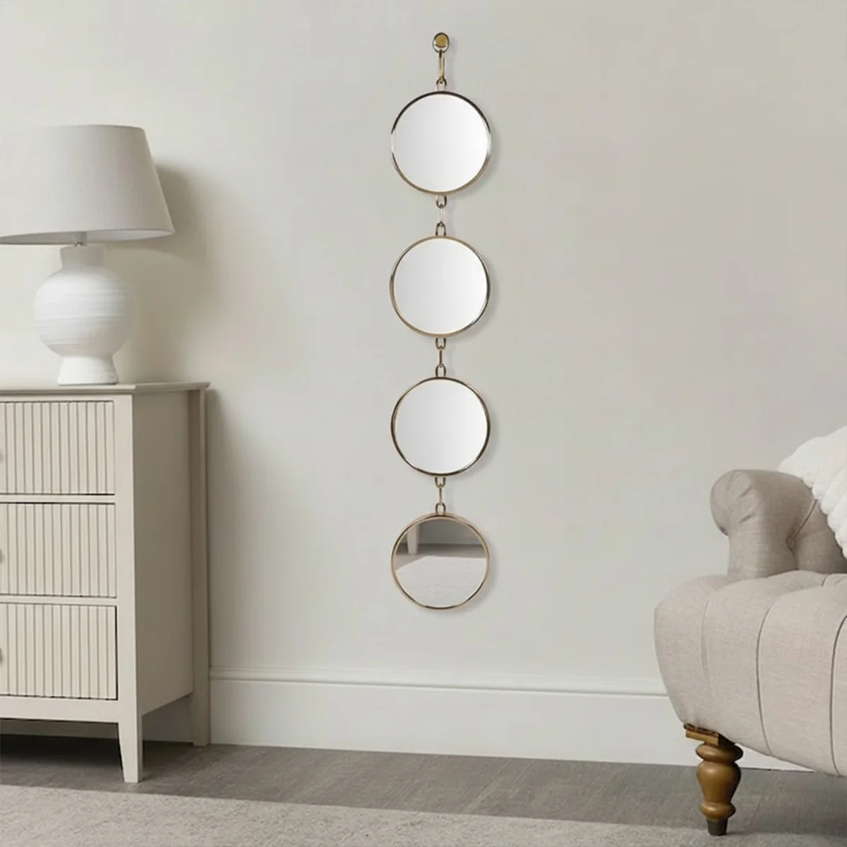 Durable Tall Gold Multi Circle Link Style Wall Mirror 170cm x 30cm User-Friendly
