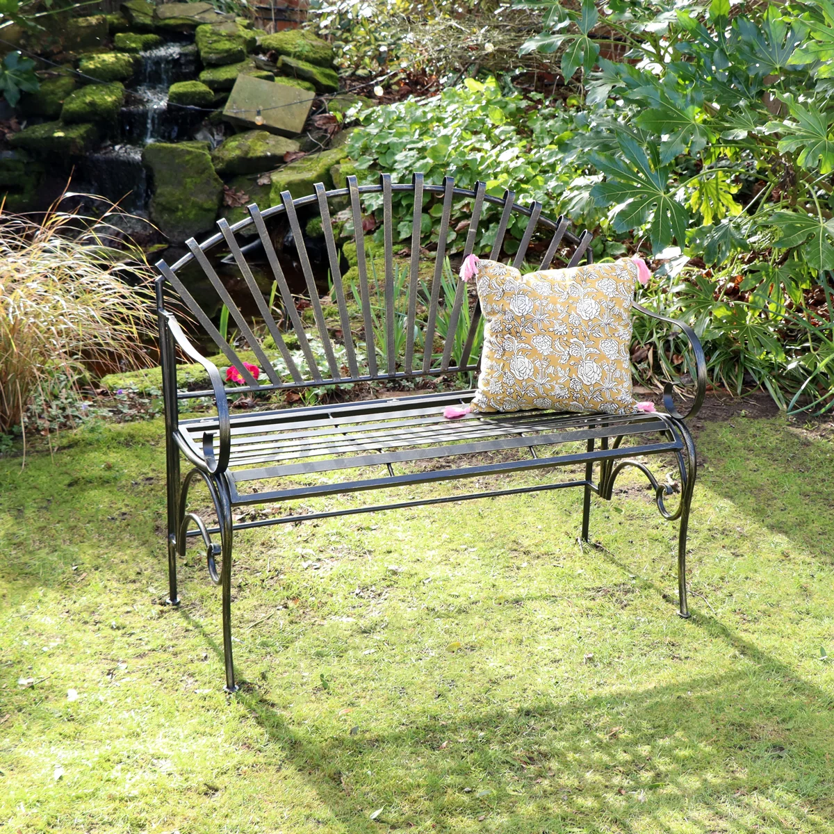 Sustainable Large Ornate Black Metal Garden Bench 103cm Next-Generation