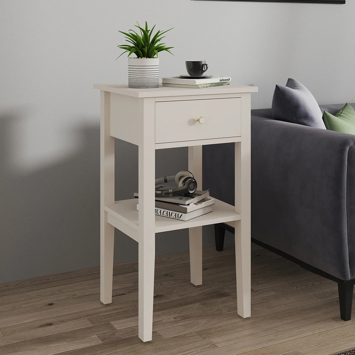 Healthy One Drawer Bedside Table – Abbey Pale Ivory Range Dependable