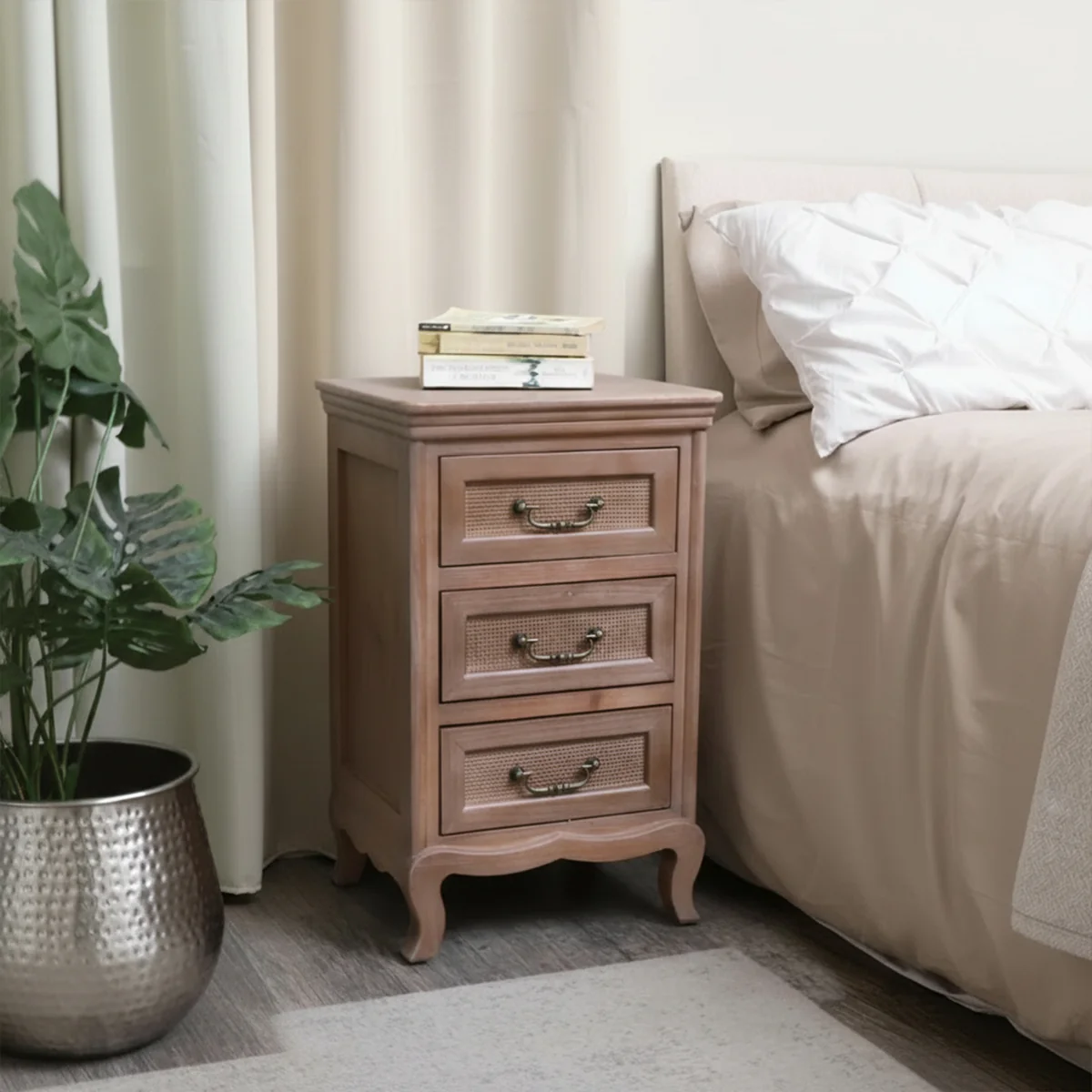 Dependable Solid Wood 3 Drawer Bedside Table – Hessian Range Innovative
