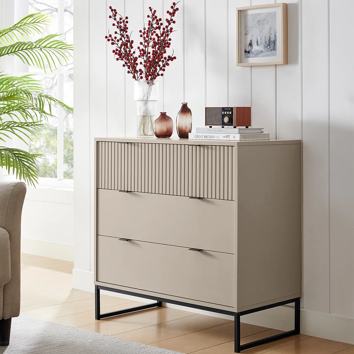 Effective Large 3 Drawer Chest of Drawers – Hesley Taupe Stone Range Selected