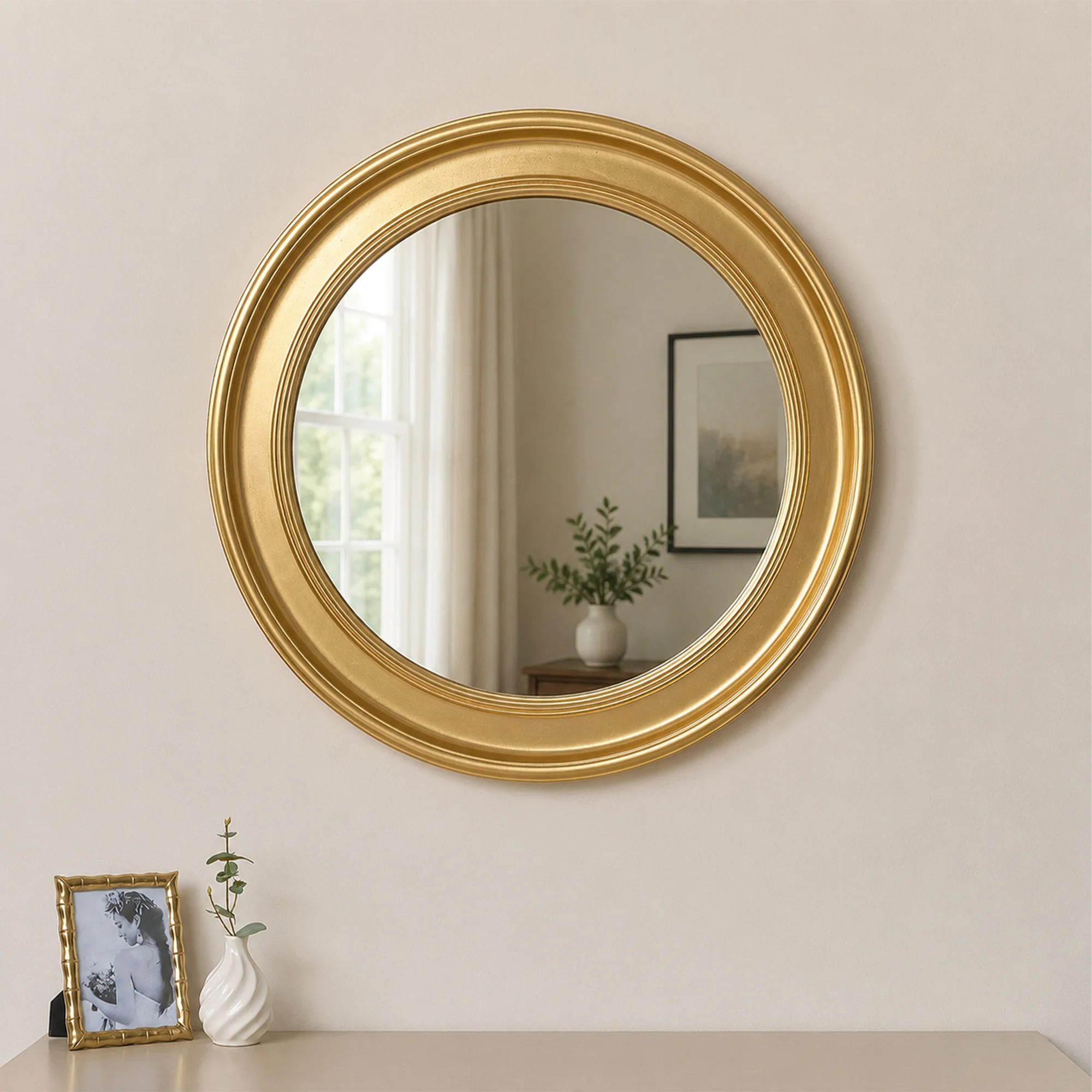Advanced Large Round Gold Vintage Wall Mirror 80cm x 80cm Eco-Friendly