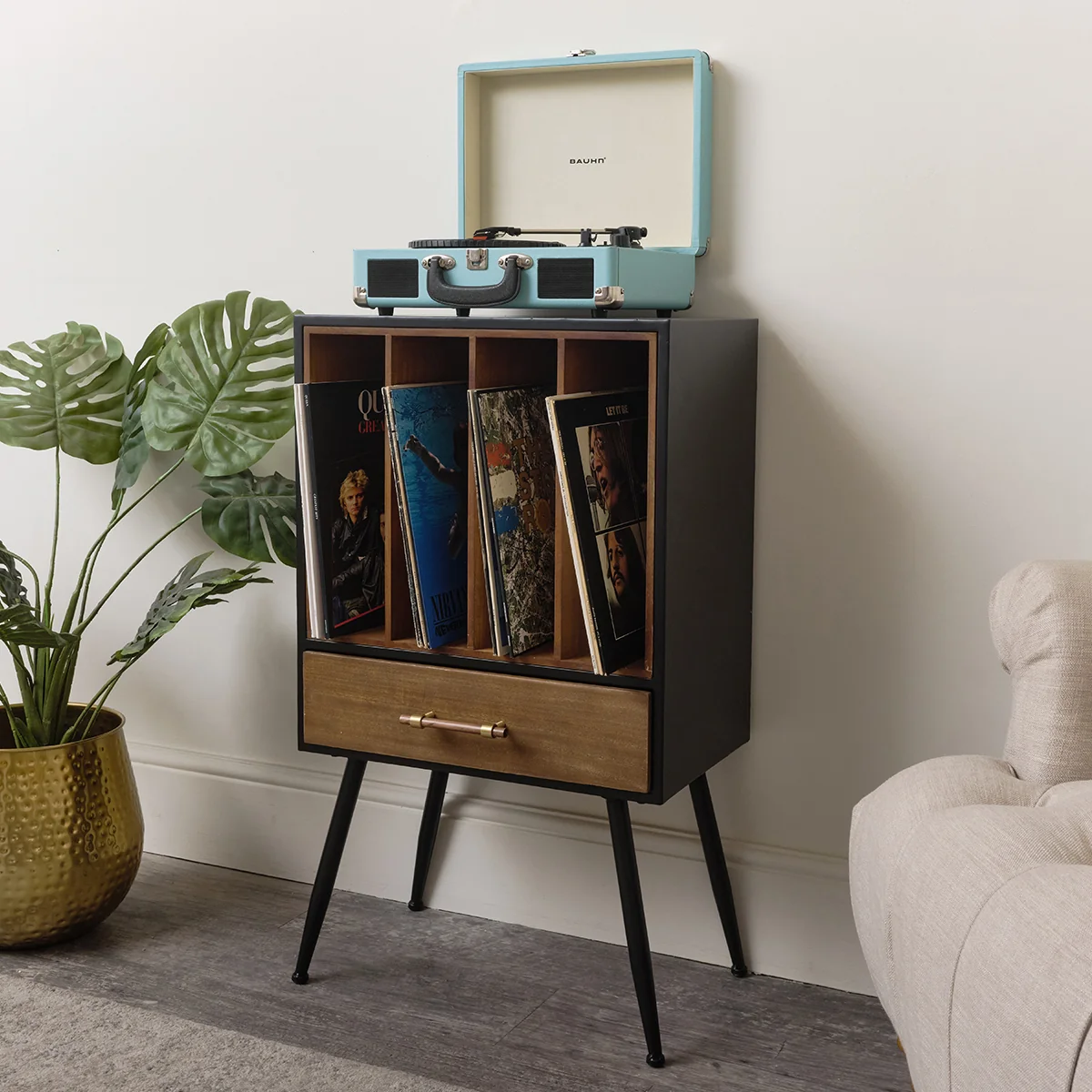 Lightweight Mid-Century Modern Vinyl Record Storage Cabinet Expertly Made