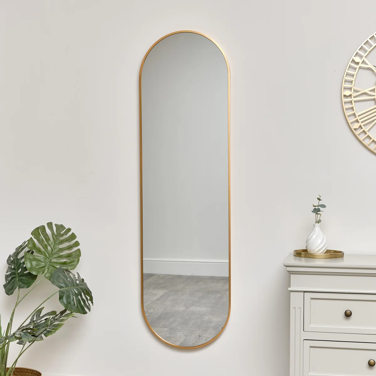 Dependable Warm Gold Oval Framed Wall Mirror 140cm x 40cm Exclusive