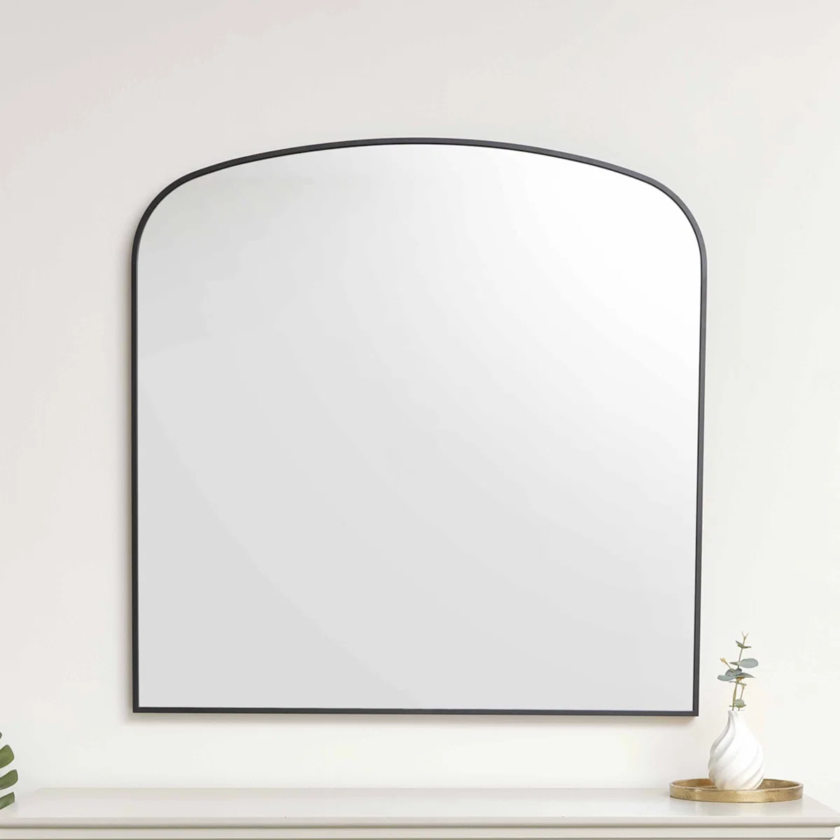 Enhanced Large Black Framed Arched Wall Mirror 92cm x 91cm Luxury