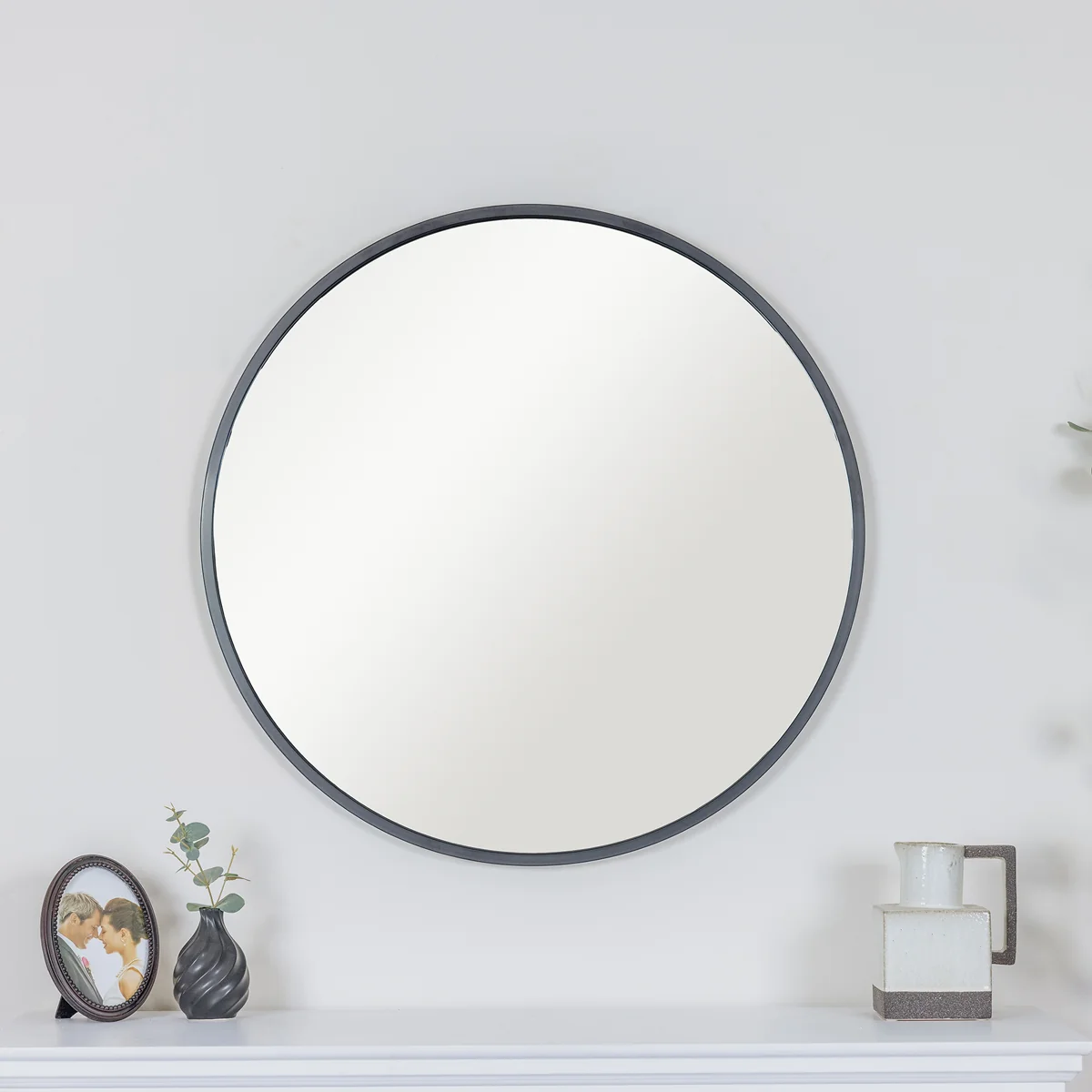 Healthy Large Round Black Framed Wall Mirror 80cm x 80cm Artisan