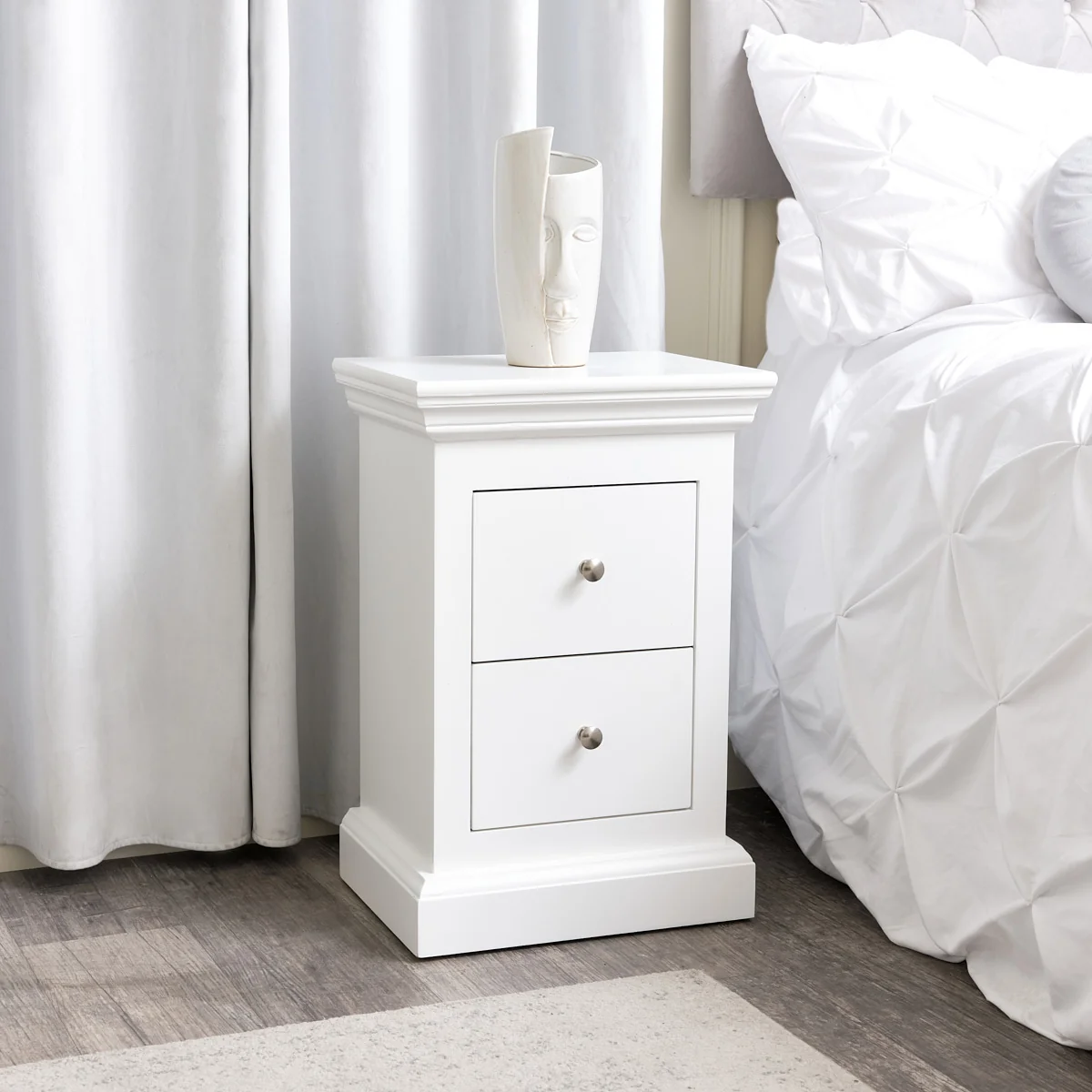 Quality White 2 Drawer Bedside Table – Slimline Haxey White Range Flexible