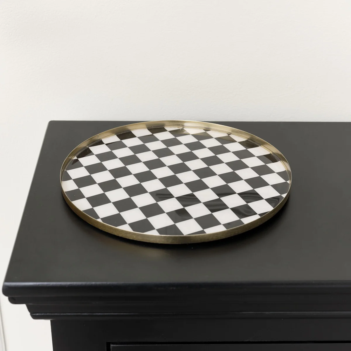 Proven Black Monochrome Checked Round Tray World-Class