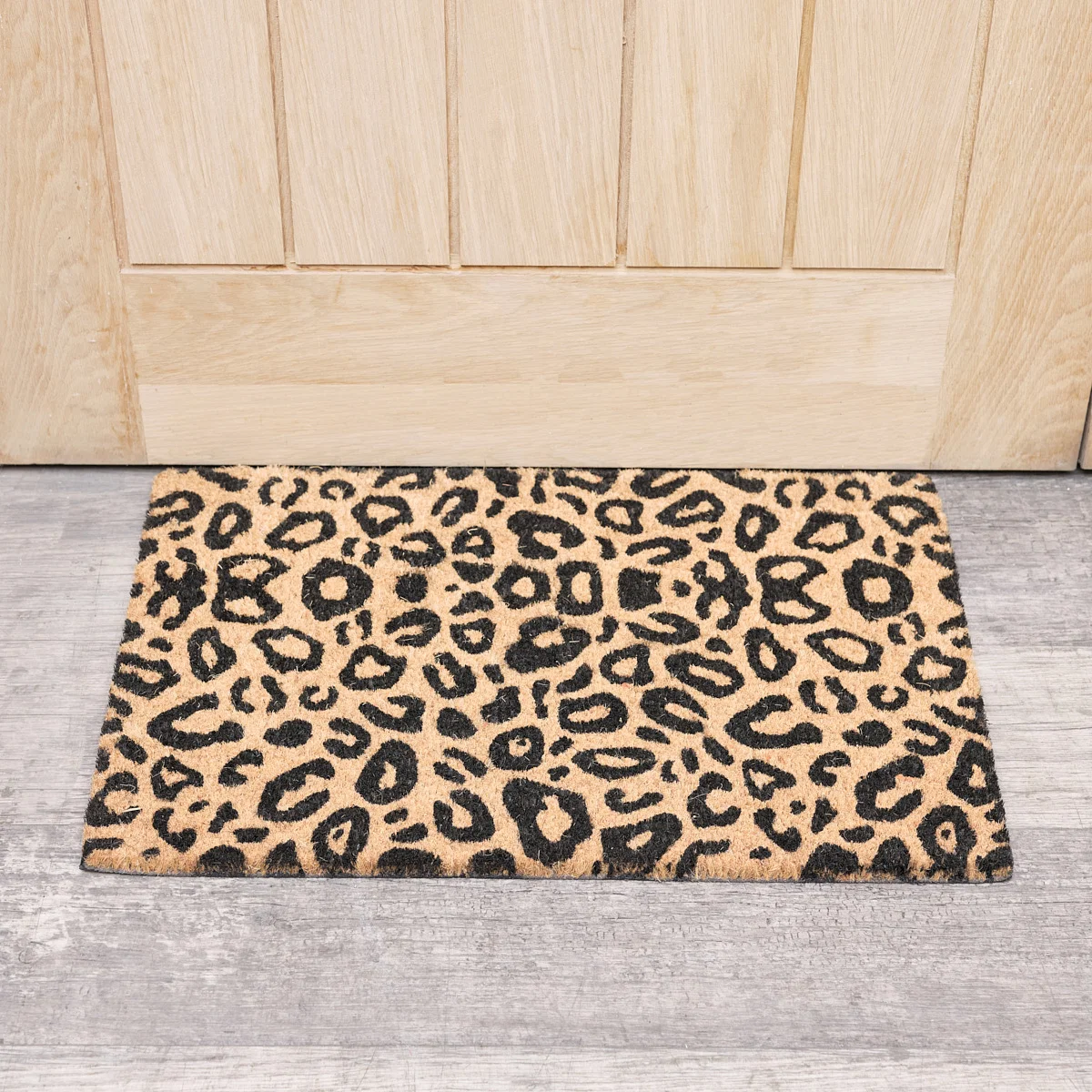 Relaxed Black Natural Leopard Print Coir Door Mat Eco-Friendly