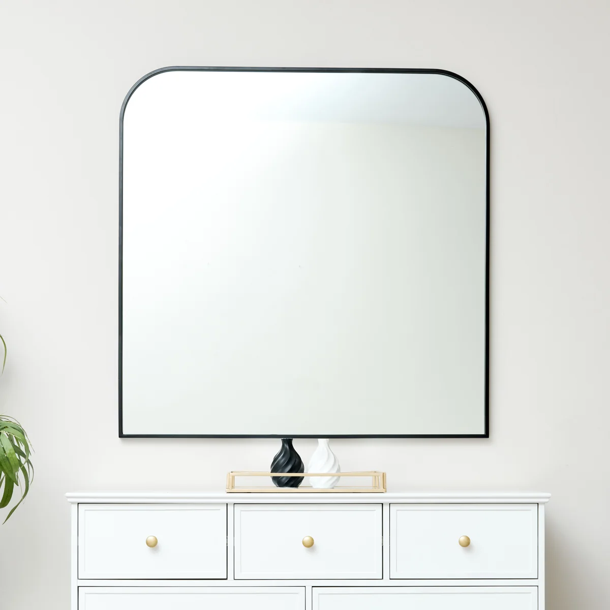 Long-Lasting Large Black Curved Square Arched Overmantel Mirror 100cm x 100cm Detailed