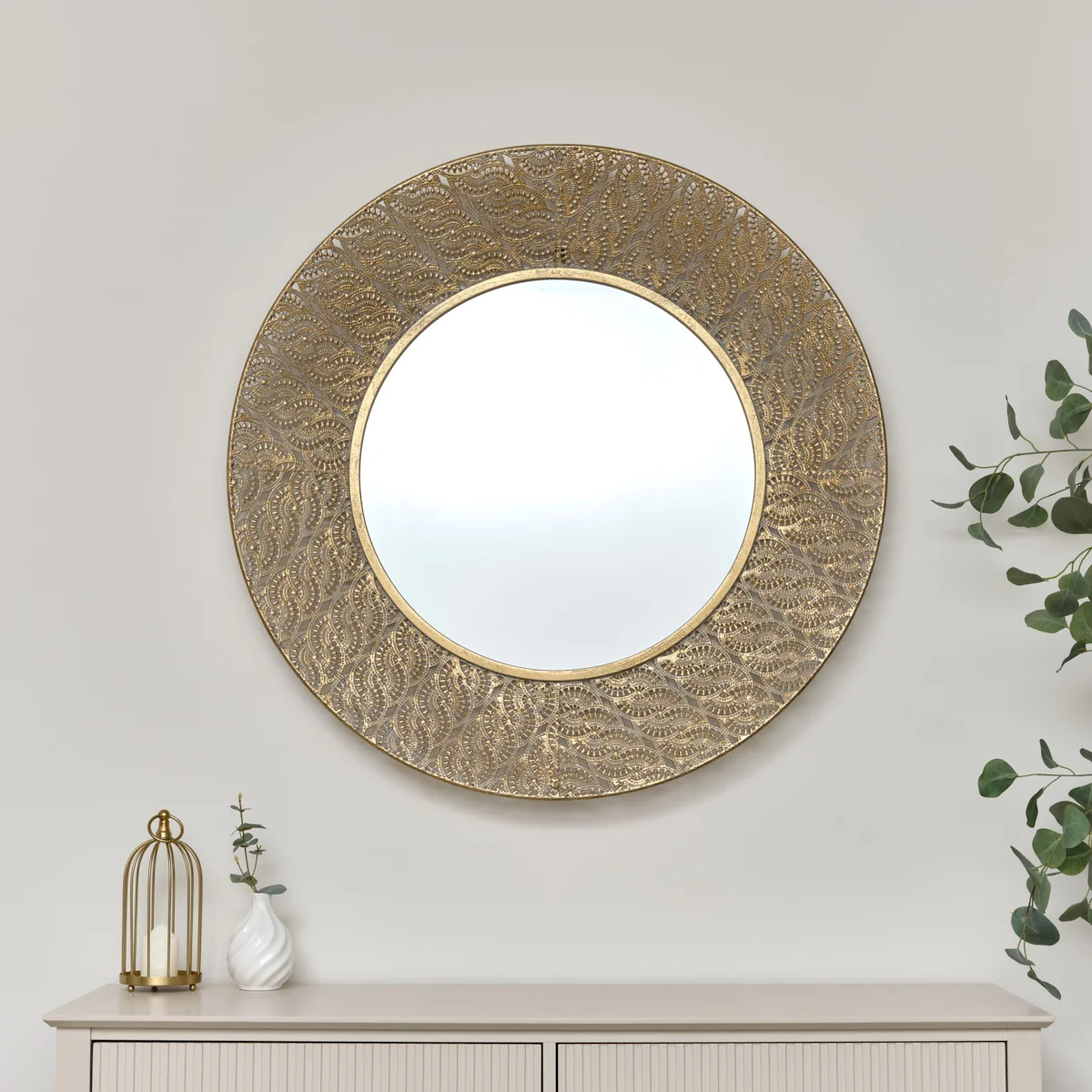 Efficient Round Antique Gold Effect Filigree Mirror – 90cm x 90cm High-End
