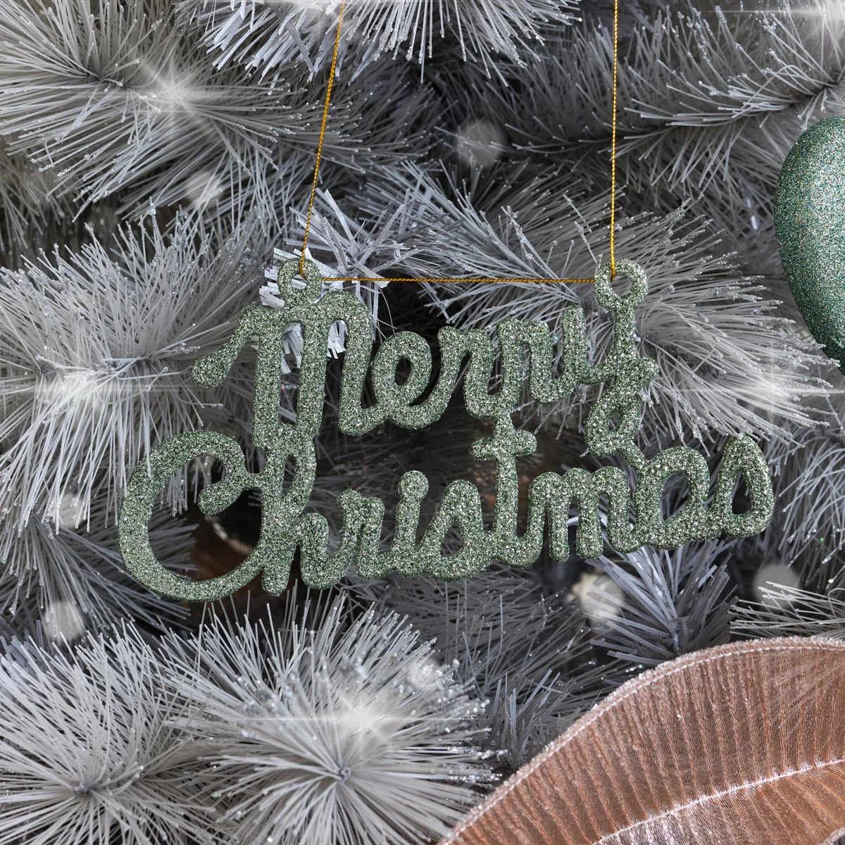 Professional Sage Green Glitter Merry Christmas Sign Genuine