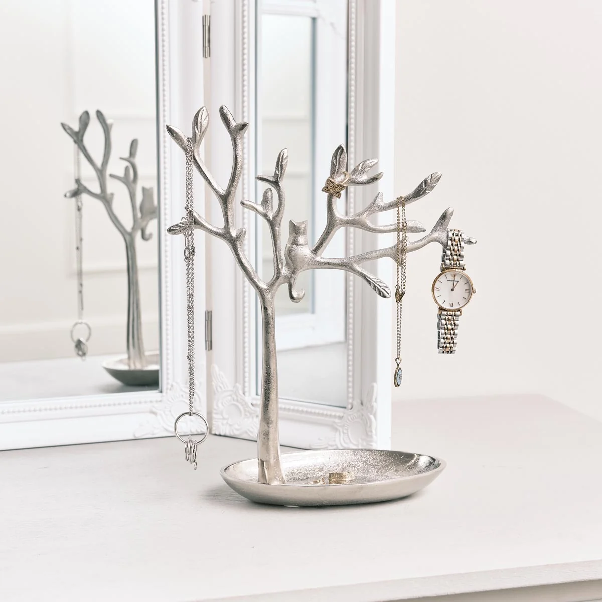 Green Silver Cat Tree Jewellery Stand Breathable
