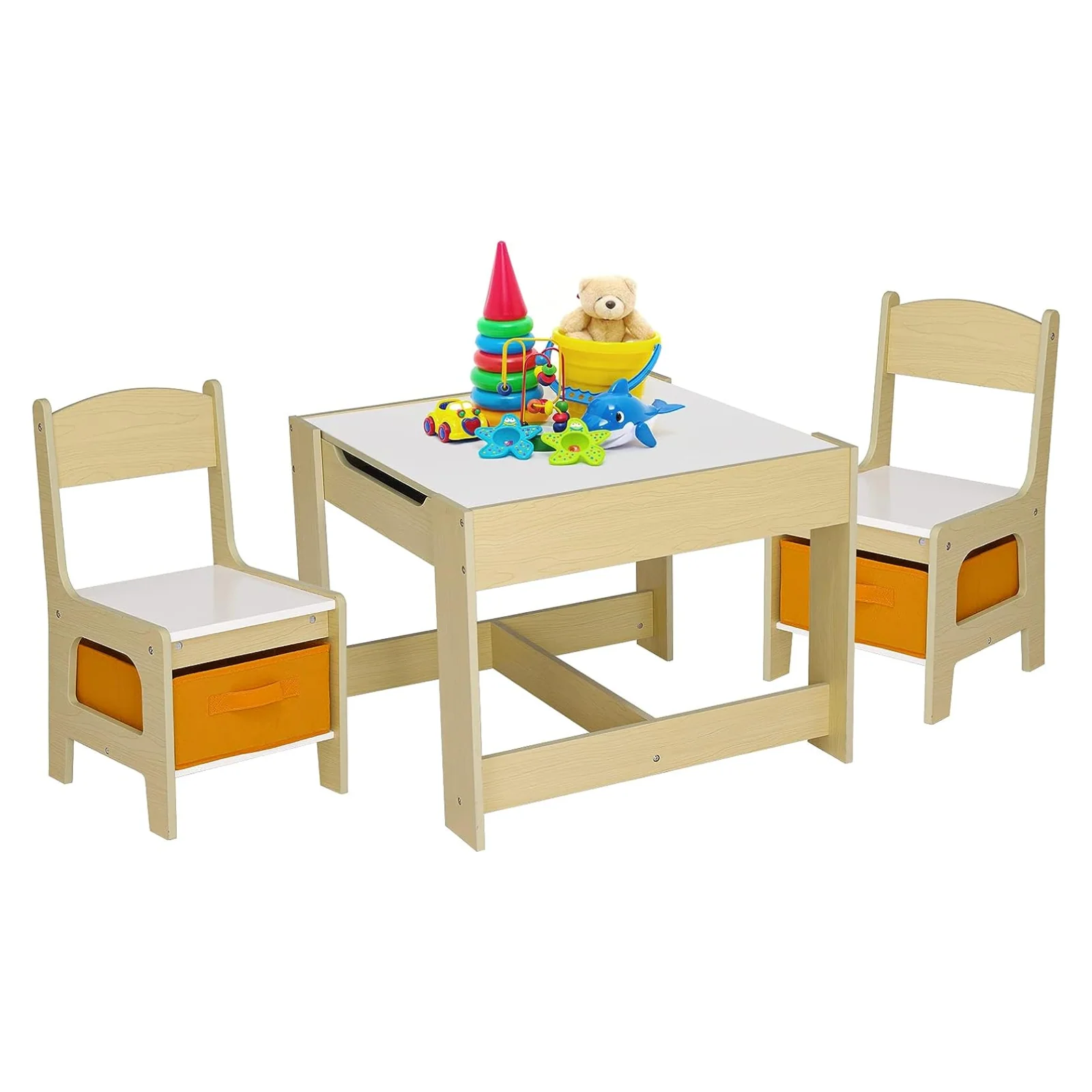Quality Kids Table and Chairs Set with Storage Drawers Drawing Black Board Desk for Ages 2-6Kids Table and Chairs Set with Storage Drawers Drawing Black Board Desk for Ages 2-6 Pure