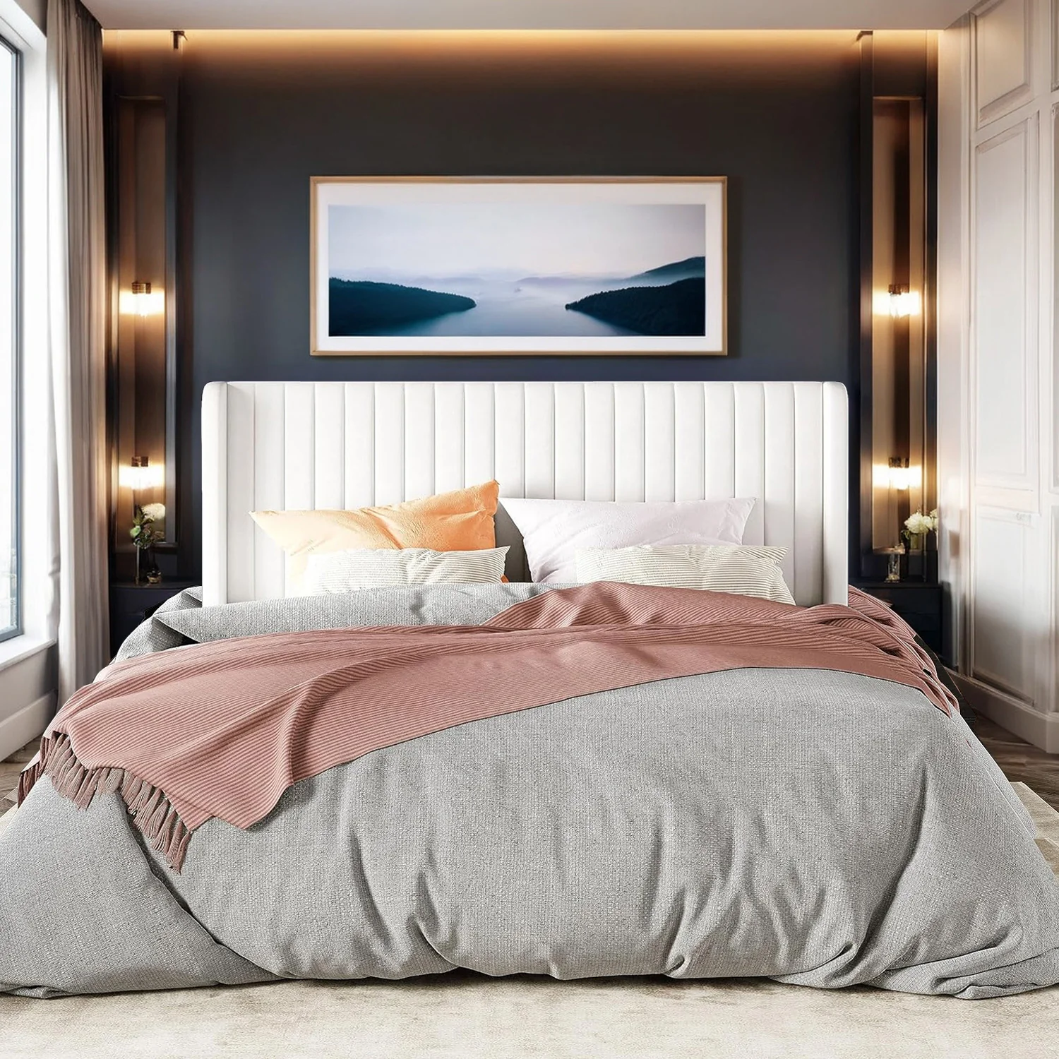 Next-Generation Velvet Upholstered Platform Bed Frame with Vertical Line Tufted Adjustable HeadboardVelvet Upholstered Platform Bed Frame with Vertical Line Tufted Adjustable Headboard Certified