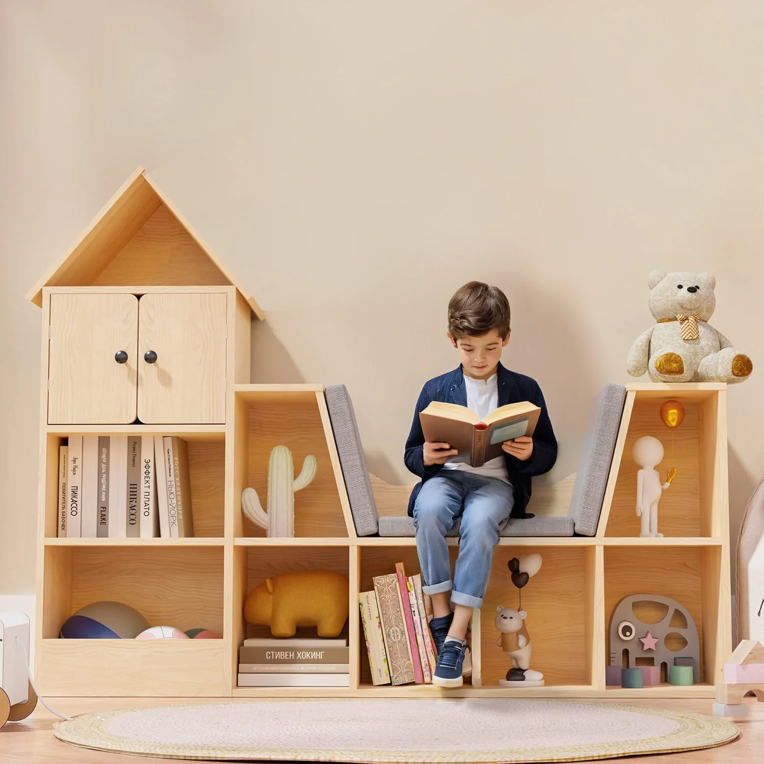 Reliable Wooden Kids Bookshelf Bookcase with Detachable Cushions Reading Nook for Ages 3 Wooden Kids Bookshelf Bookcase with Detachable Cushions Reading Nook for Ages 3 Functional